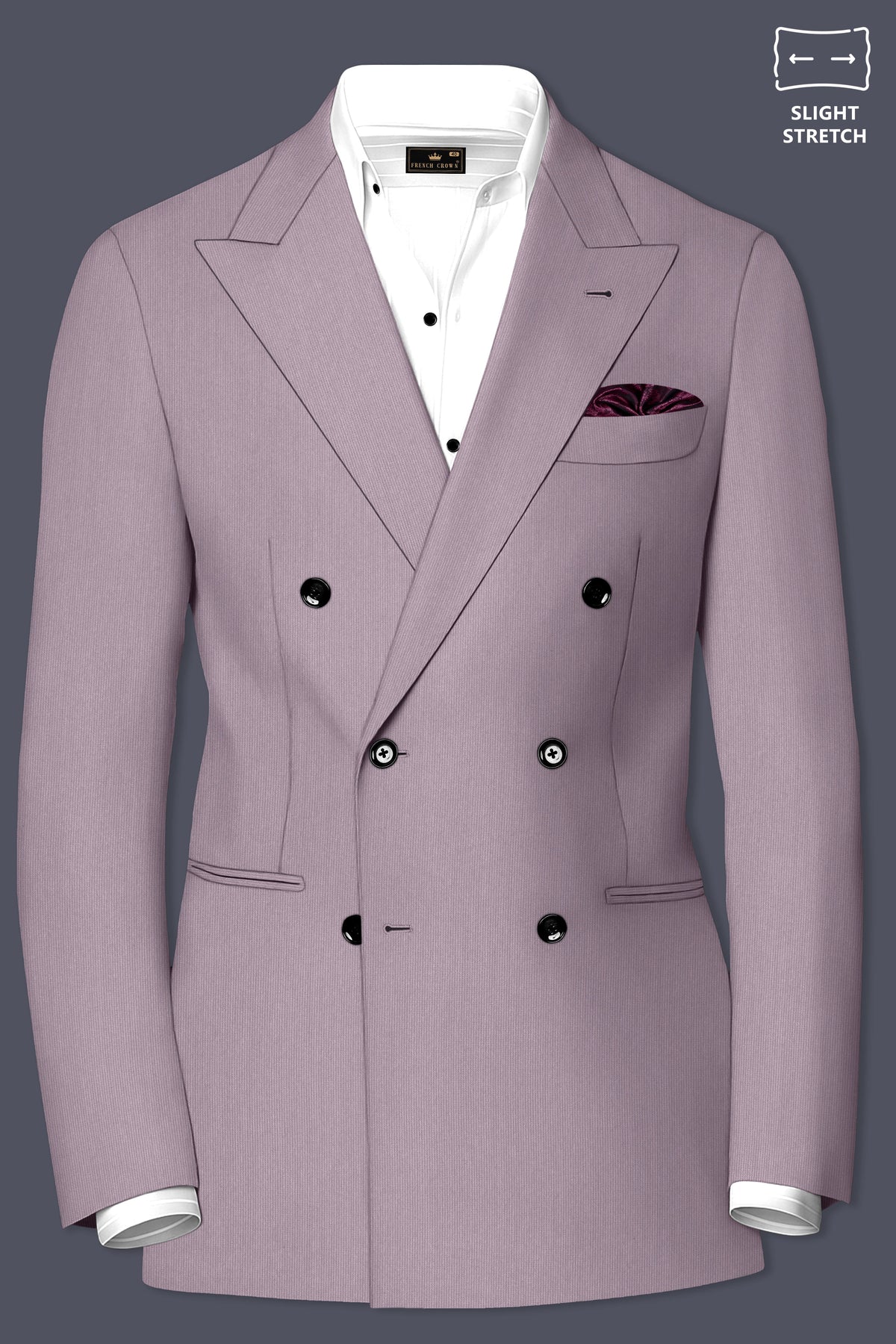 Celeste-Martini Pink Diamond Textured Wool Rich Slight Stretch Double Breasted Blazer