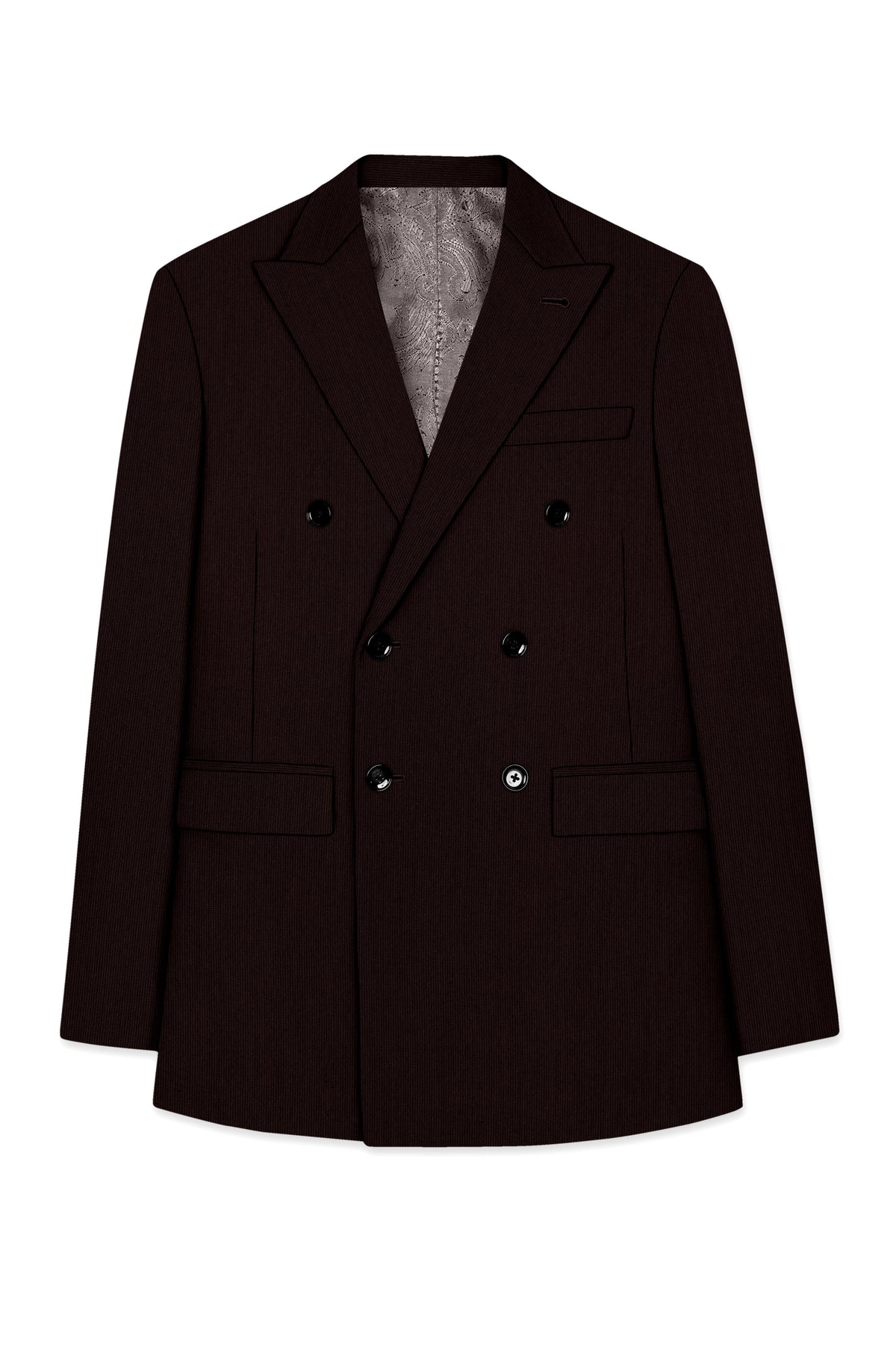 Terrano-Creole Brown Diamond Textured Wool Rich Slight Stretch Double Breasted Blazer