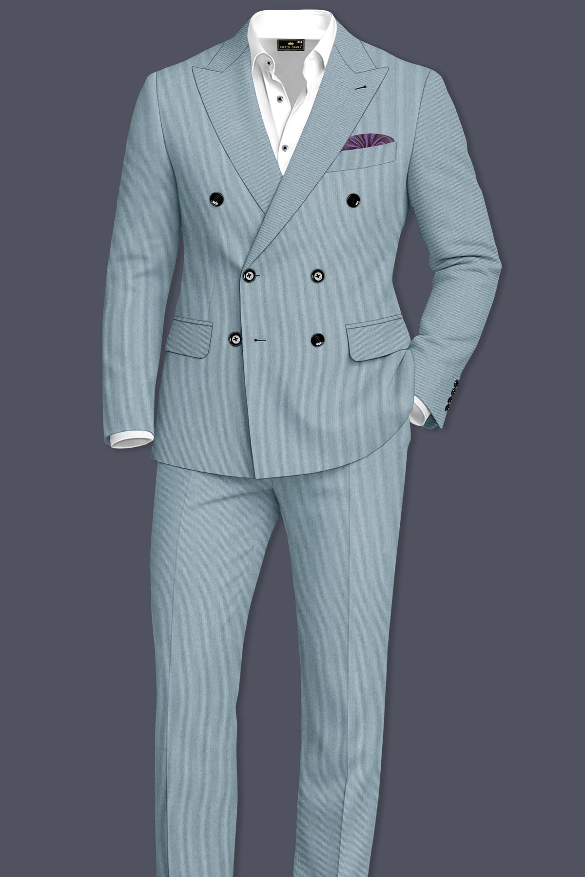 Sterling-Cadet Gray Diamond Textured Wool Rich Slight Stretch Double Breasted Blazer