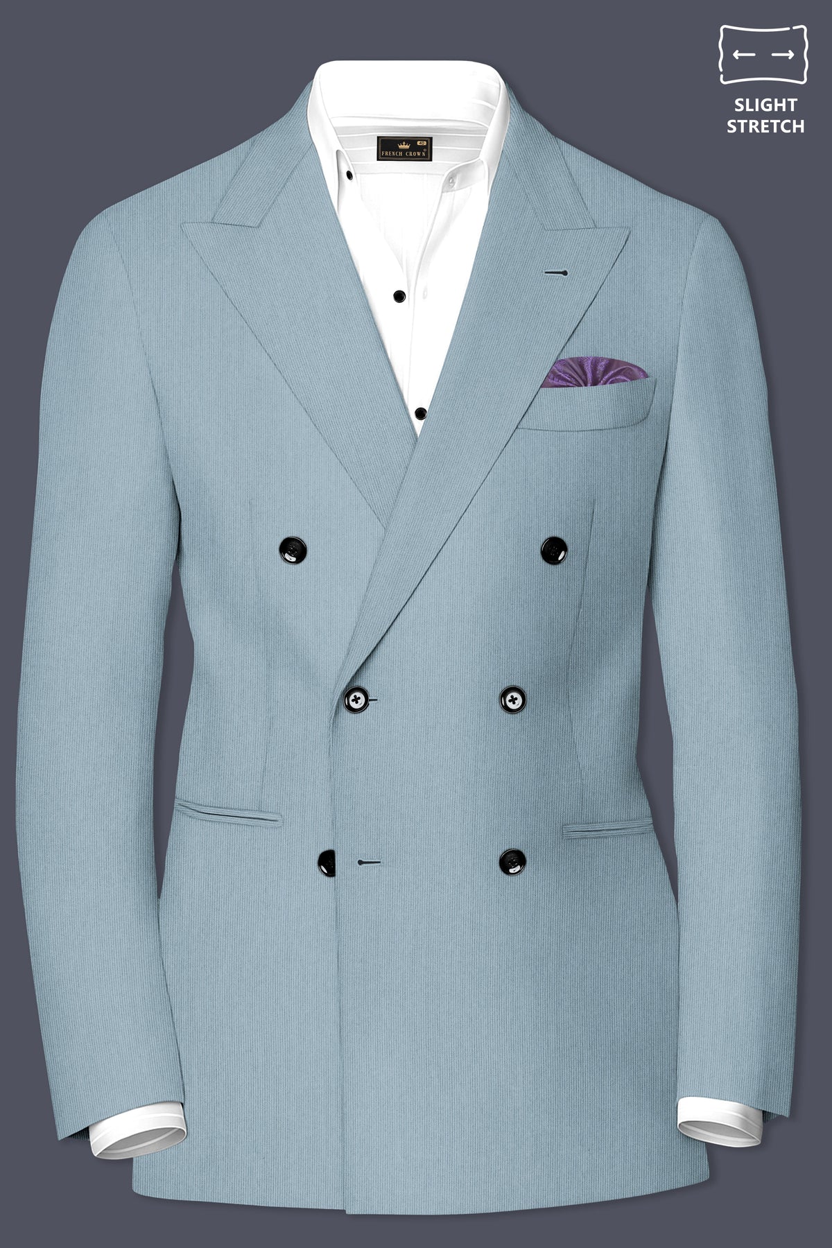 Sterling-Cadet Gray Diamond Textured Wool Rich Slight Stretch Double Breasted Blazer