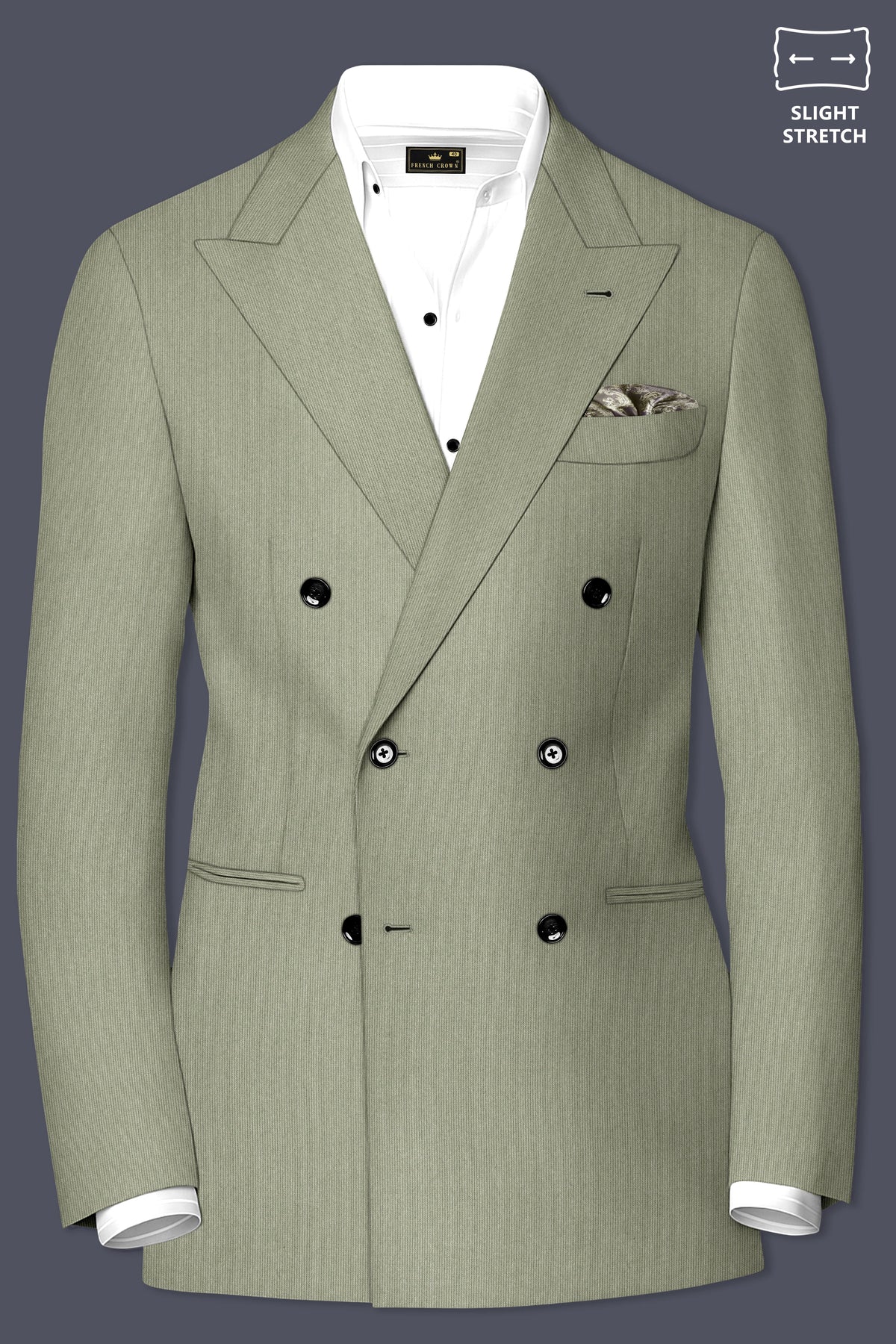 Elysian-Sage Green Diamond Textured Wool Rich Slight Stretch Double Breasted Blazer