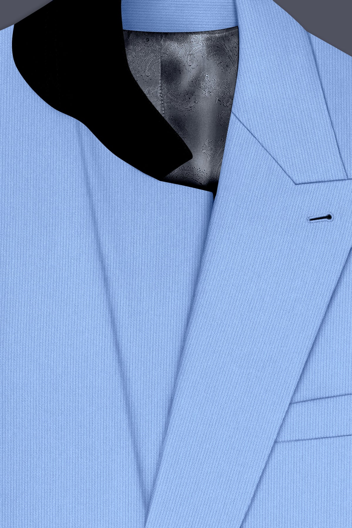 Cobalt-Jordy Blue Diamond Textured Wool Rich Slight Stretch Double Breasted Blazer
