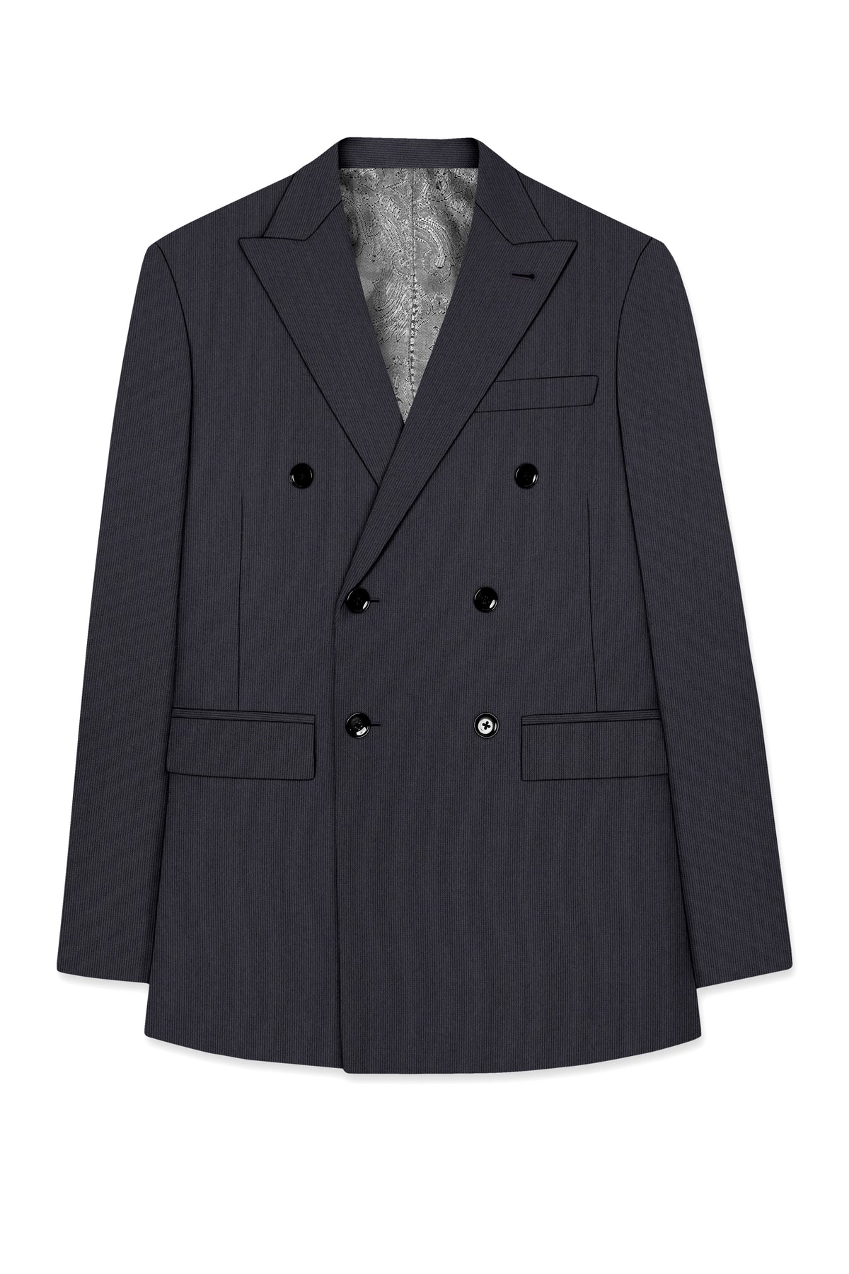Axton-Baltic Sea Gray Diamond Textured Wool Rich Slight Stretch Double Breasted Blazer