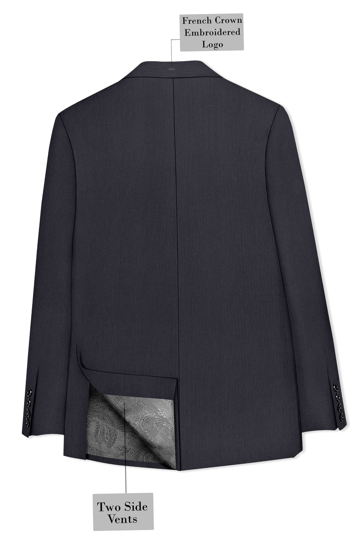 Axton-Baltic Sea Gray Diamond Textured Wool Rich Slight Stretch Double Breasted Blazer