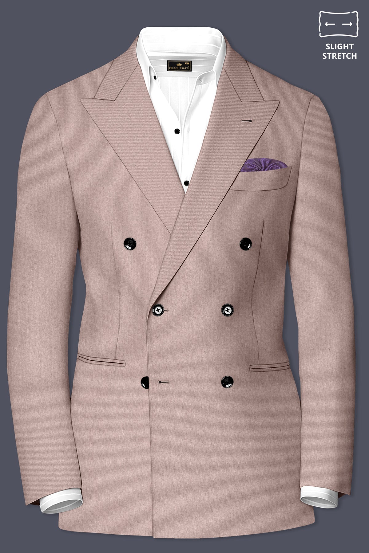 Amelio-Nomad Peach Diamond Textured Wool Rich Slight Stretch Double Breasted Blazer