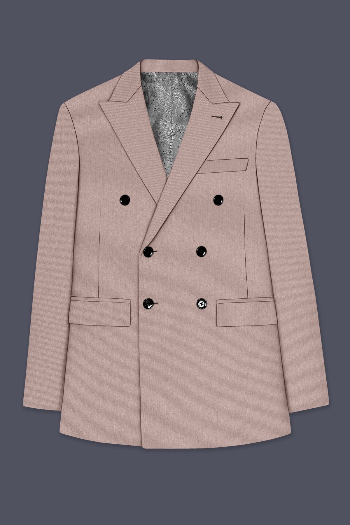 Amelio-Nomad Peach Diamond Textured Wool Rich Slight Stretch Double Breasted Blazer