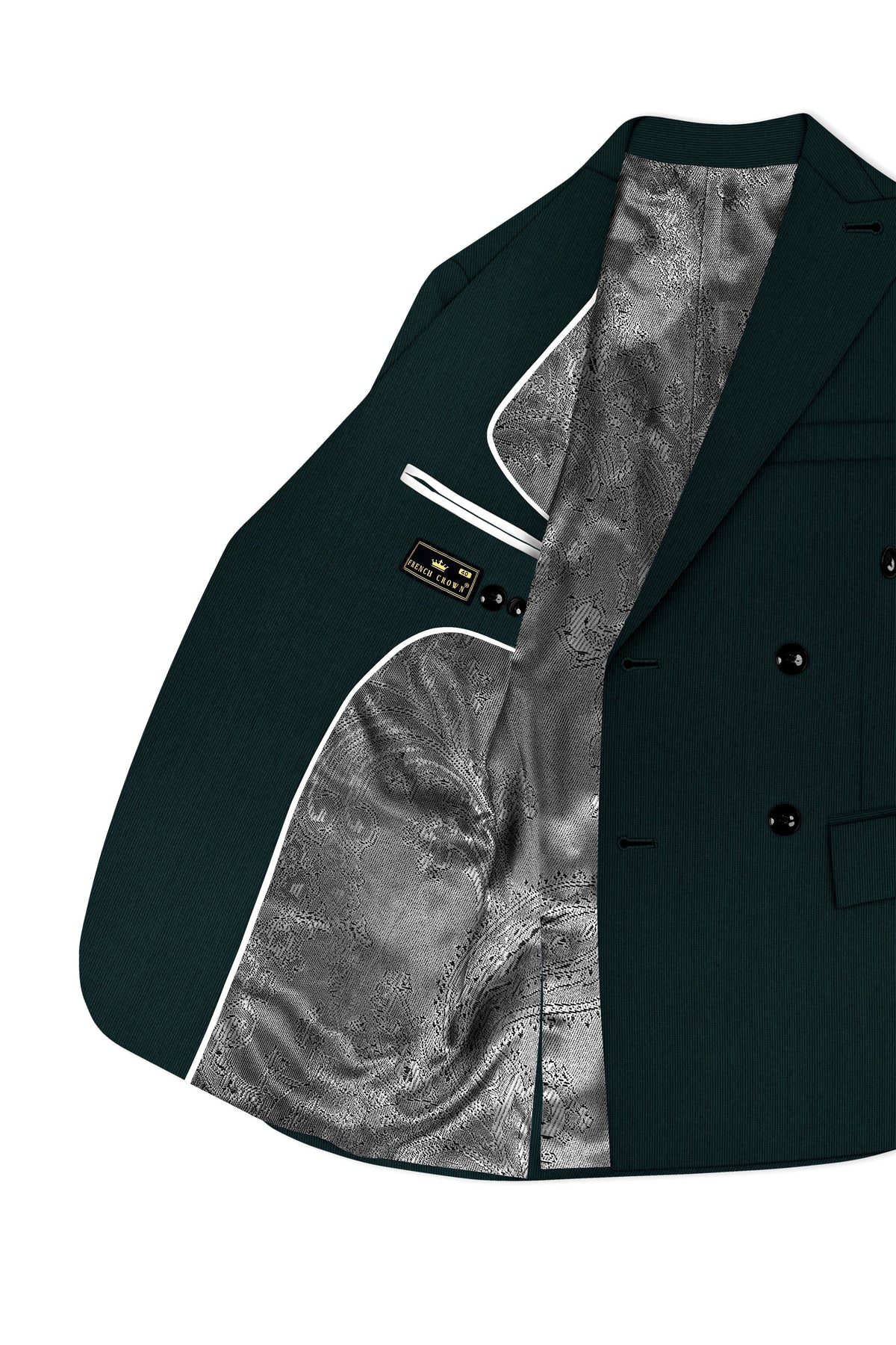 Viridian-Burnham Green Diamond Textured Wool Rich Slight Stretch Double Breasted Blazer