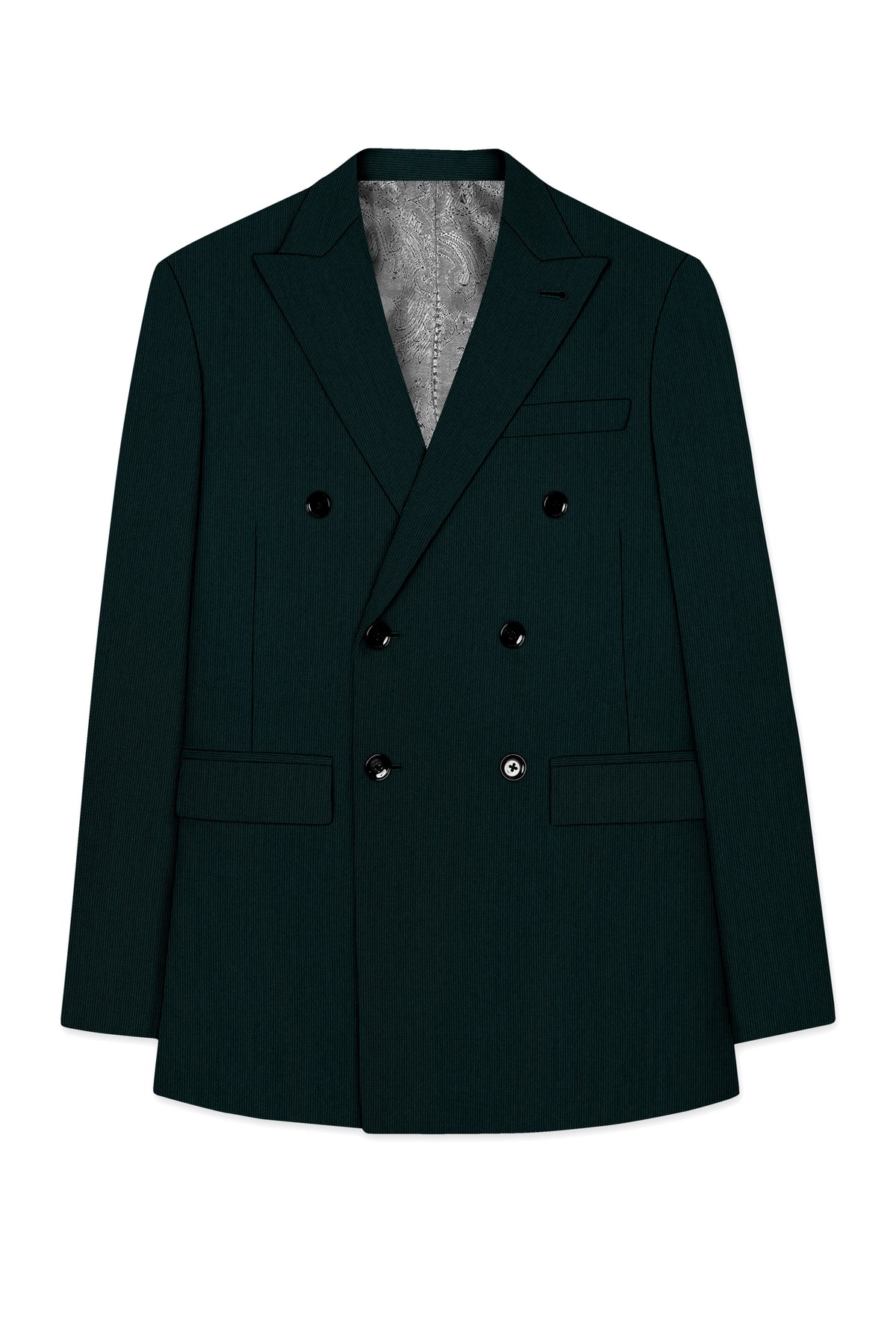Viridian-Burnham Green Diamond Textured Wool Rich Slight Stretch Double Breasted Blazer