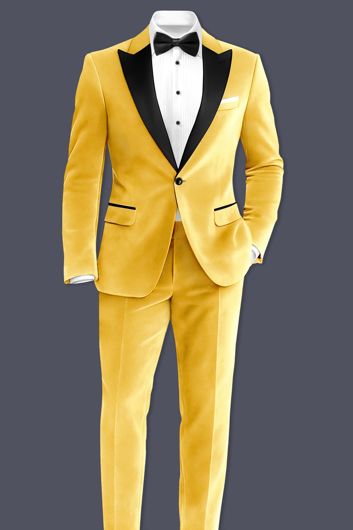 Lustre-Tulip Yellow Velvet Peak Lapel Tuxedo Blazer
