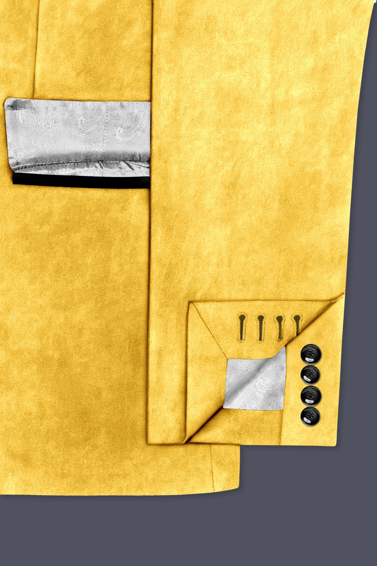 Lustre-Tulip Yellow Velvet Peak Lapel Tuxedo Blazer