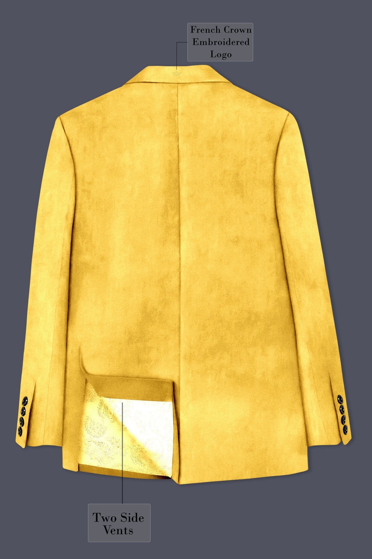 Lustre-Tulip Yellow Velvet Peak Lapel Tuxedo Blazer
