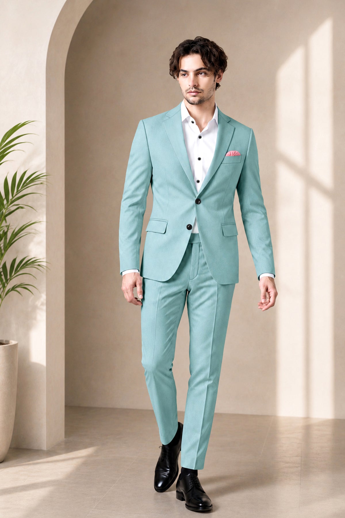 Eclipse-Hosta Blue Diamond Textured Wool Rich Slight Stretch Single Breasted Blazer