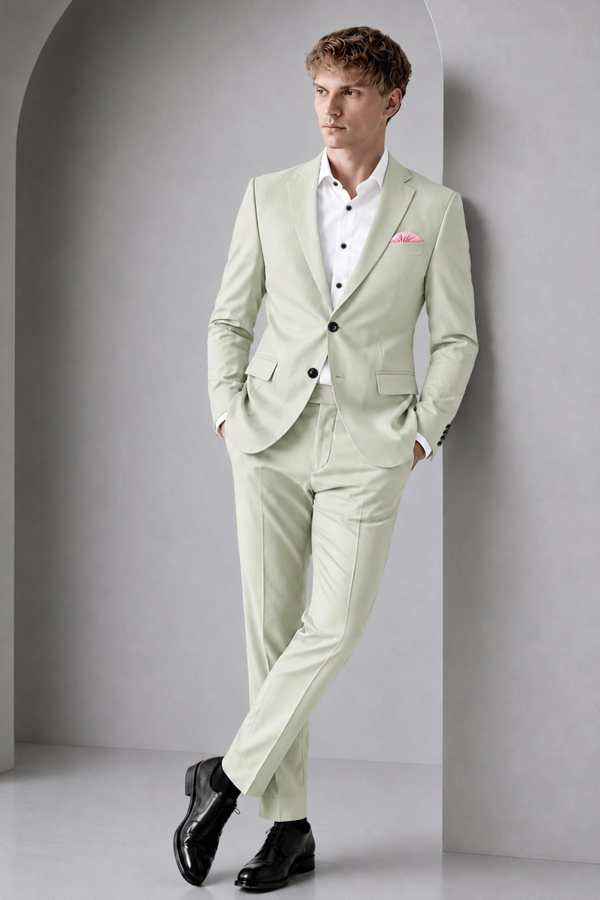 Olivier-Pixie Green Diamond Textured Wool Rich Slight Stretch Single Breasted Blazer