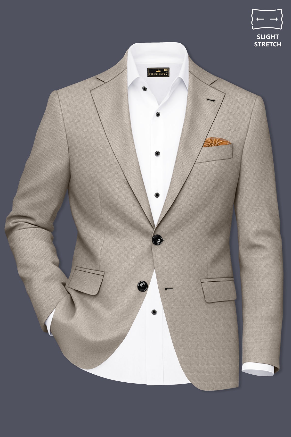 Mavren-Taupe Brown Diamond Textured Wool Rich Slight Stretch Single Breasted Blazer
