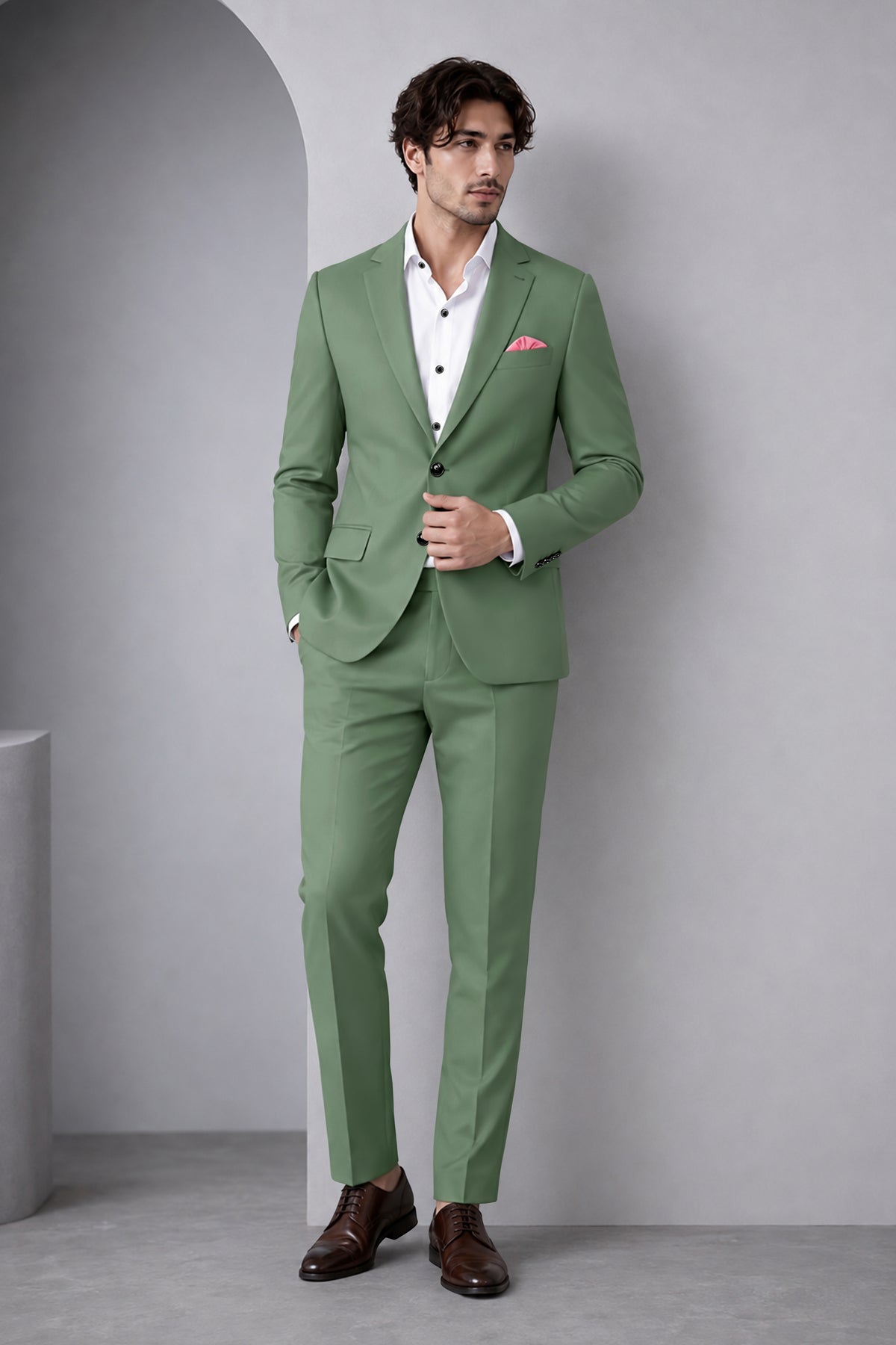 Avon-Glade Green Diamond Textured Wool Rich Slight Stretch Single Breasted Blazer