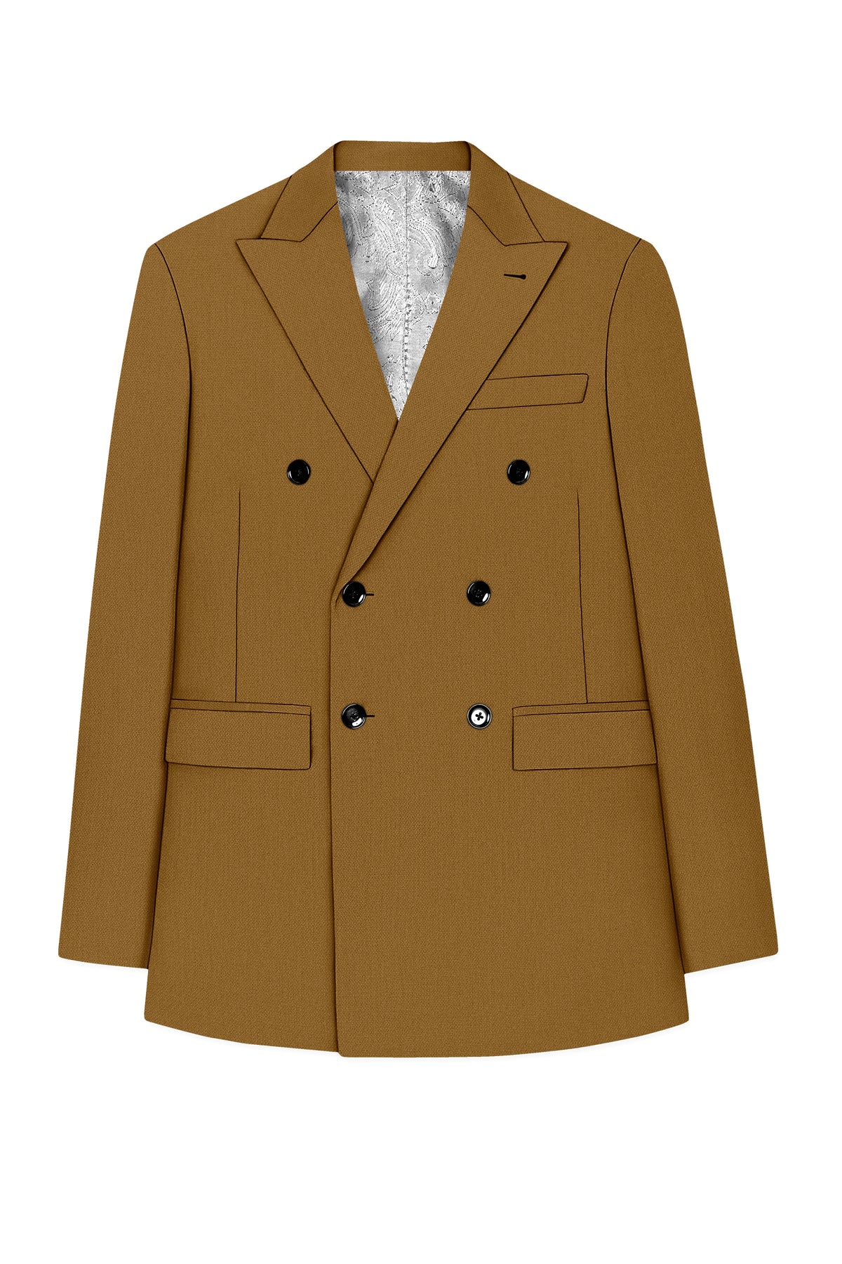 Sartoro-Otter Brown Diamond Textured Wool Rich Slight Stretch Double Breasted Blazer