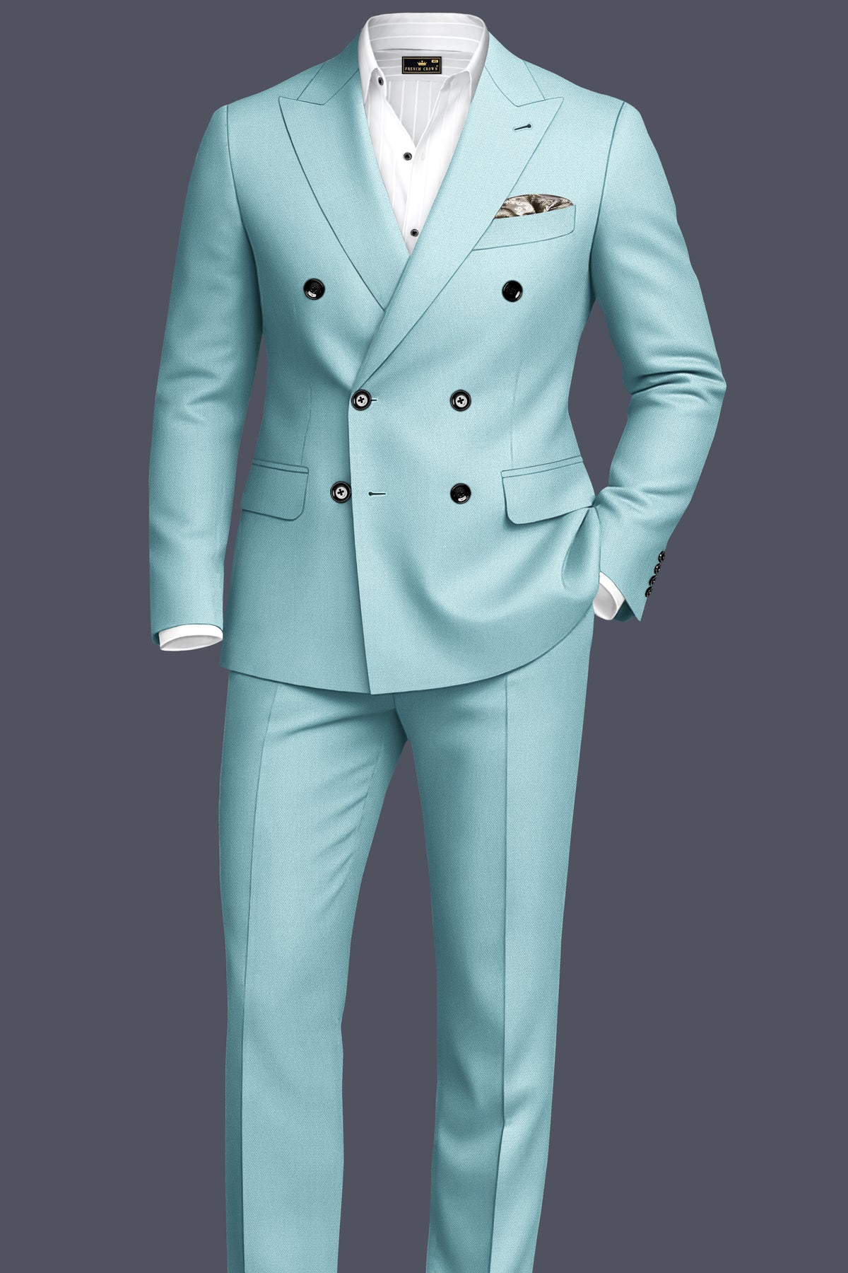 Eclipse-Hosta Blue Diamond Textured Wool Rich Slight Stretch Double Breasted Blazer