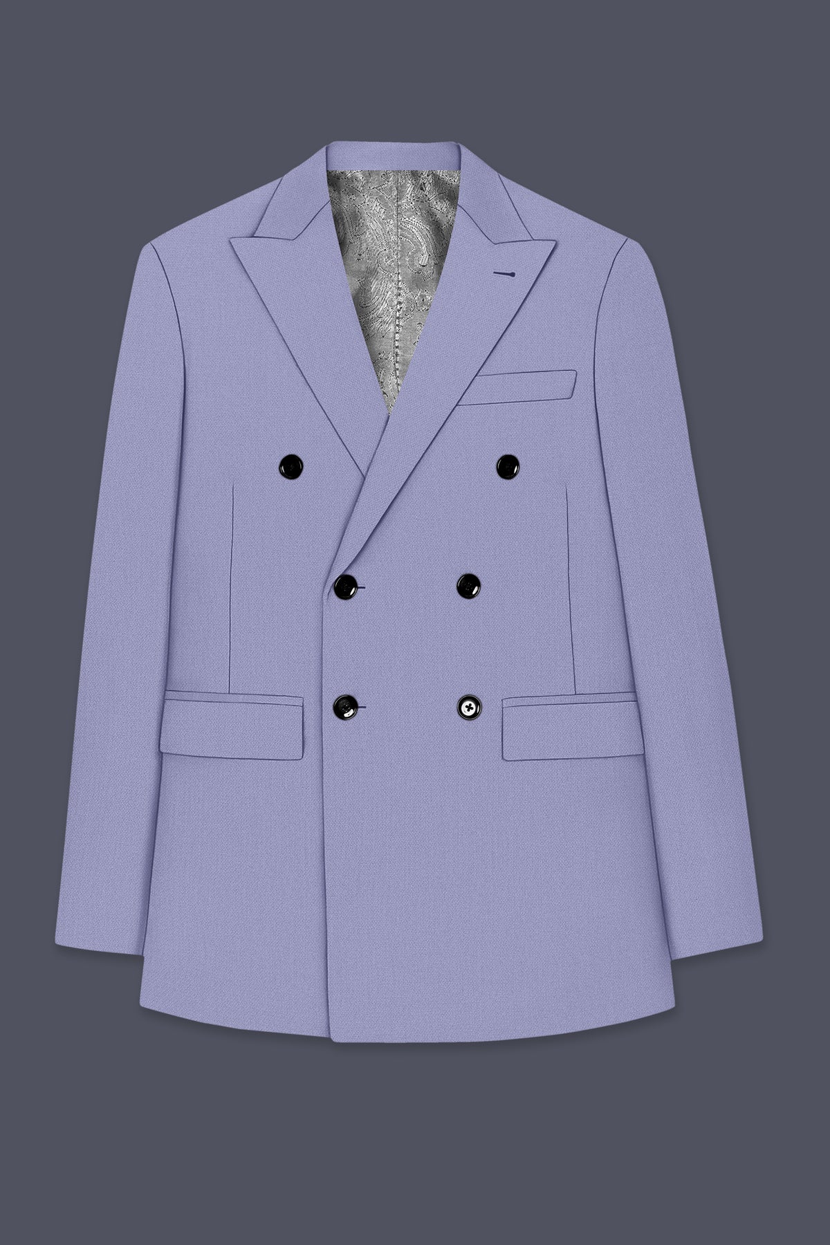 Royale-Chatelle Purple Diamond Textured Wool Rich Slight Stretch Double Breasted Blazer