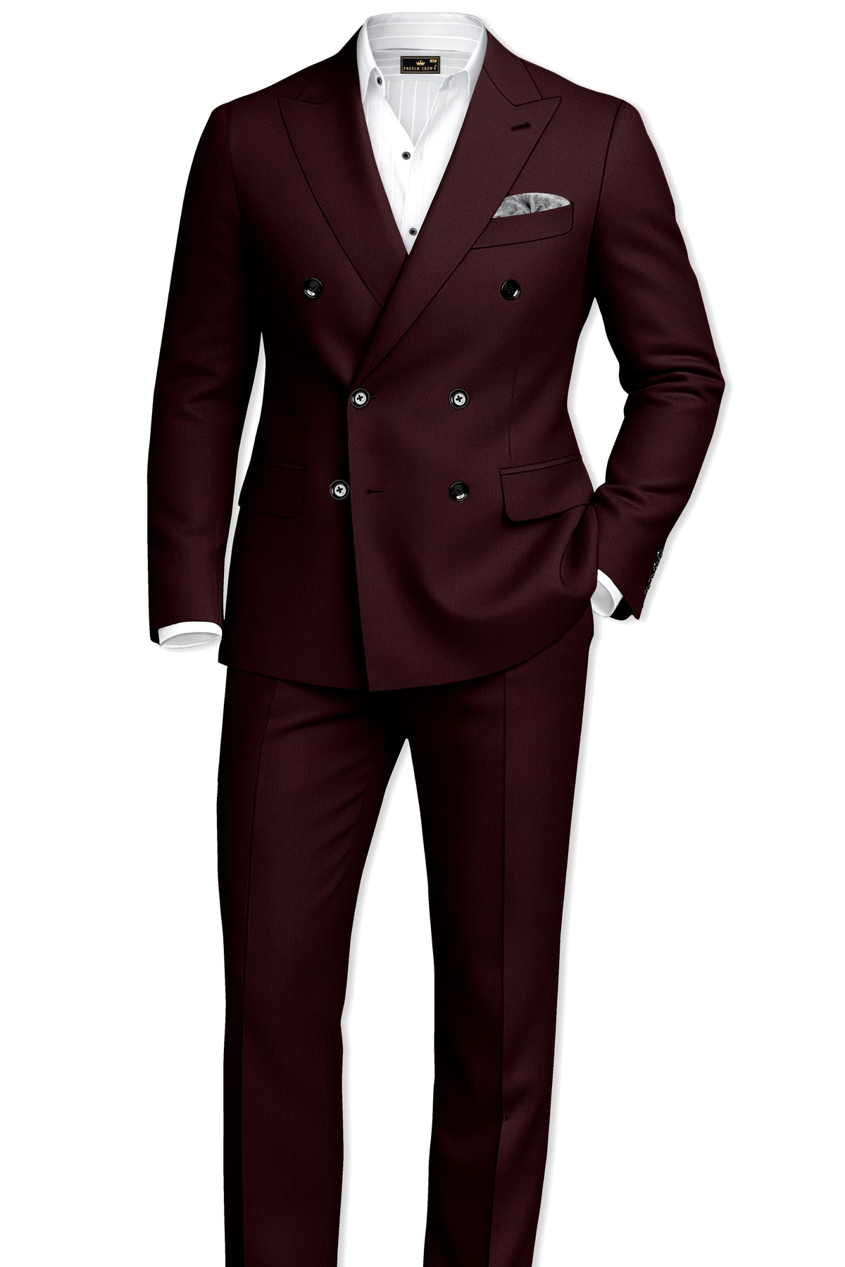 Ardent-Creole Maroon Diamond Textured Wool Rich Slight Stretch Double Breasted Blazer