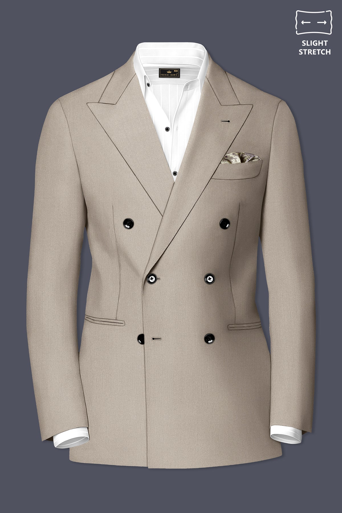 Mavren-Taupe Brown Diamond Textured Wool Rich Slight Stretch Double Breasted Blazer