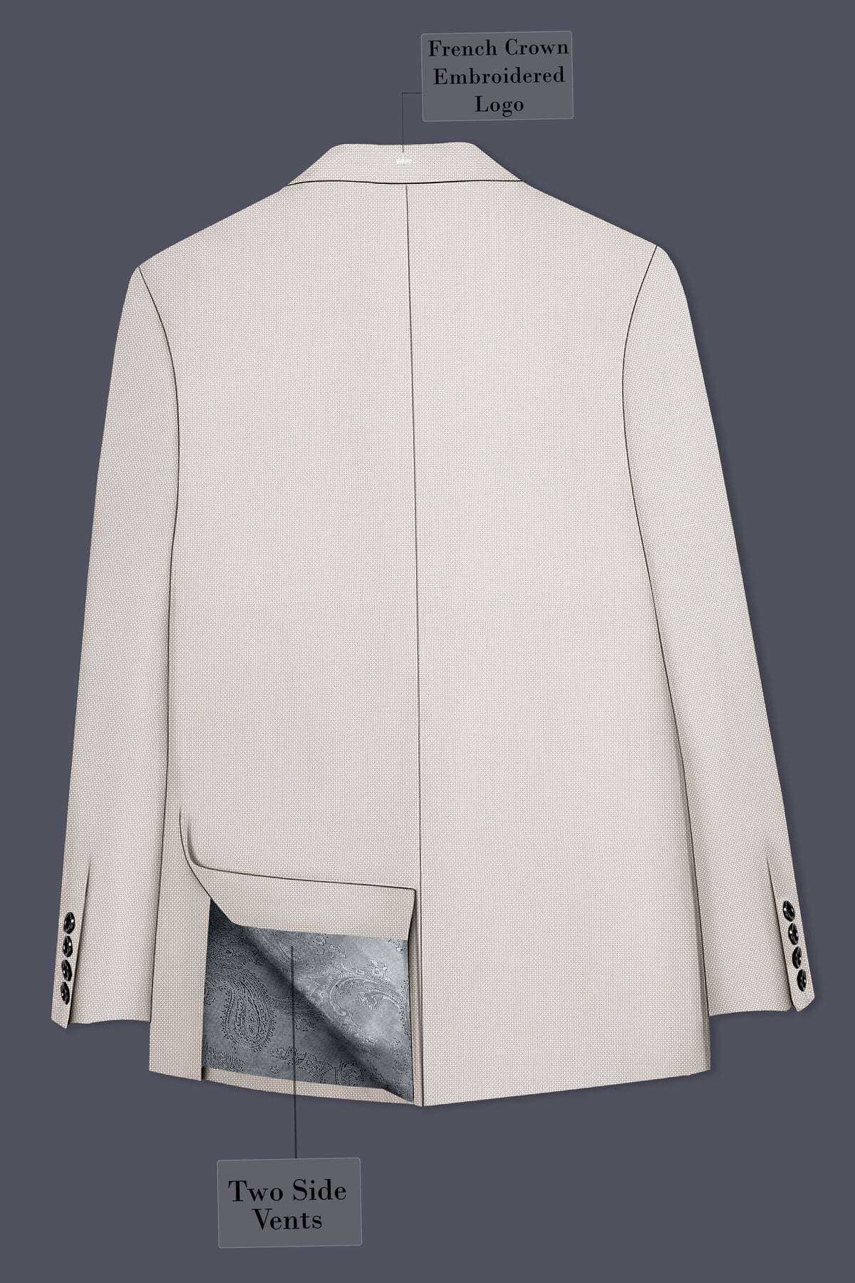 Dorian-Gainsboro Gray Diamond Textured Wool Rich Slight Stretch Single Breasted Blazer