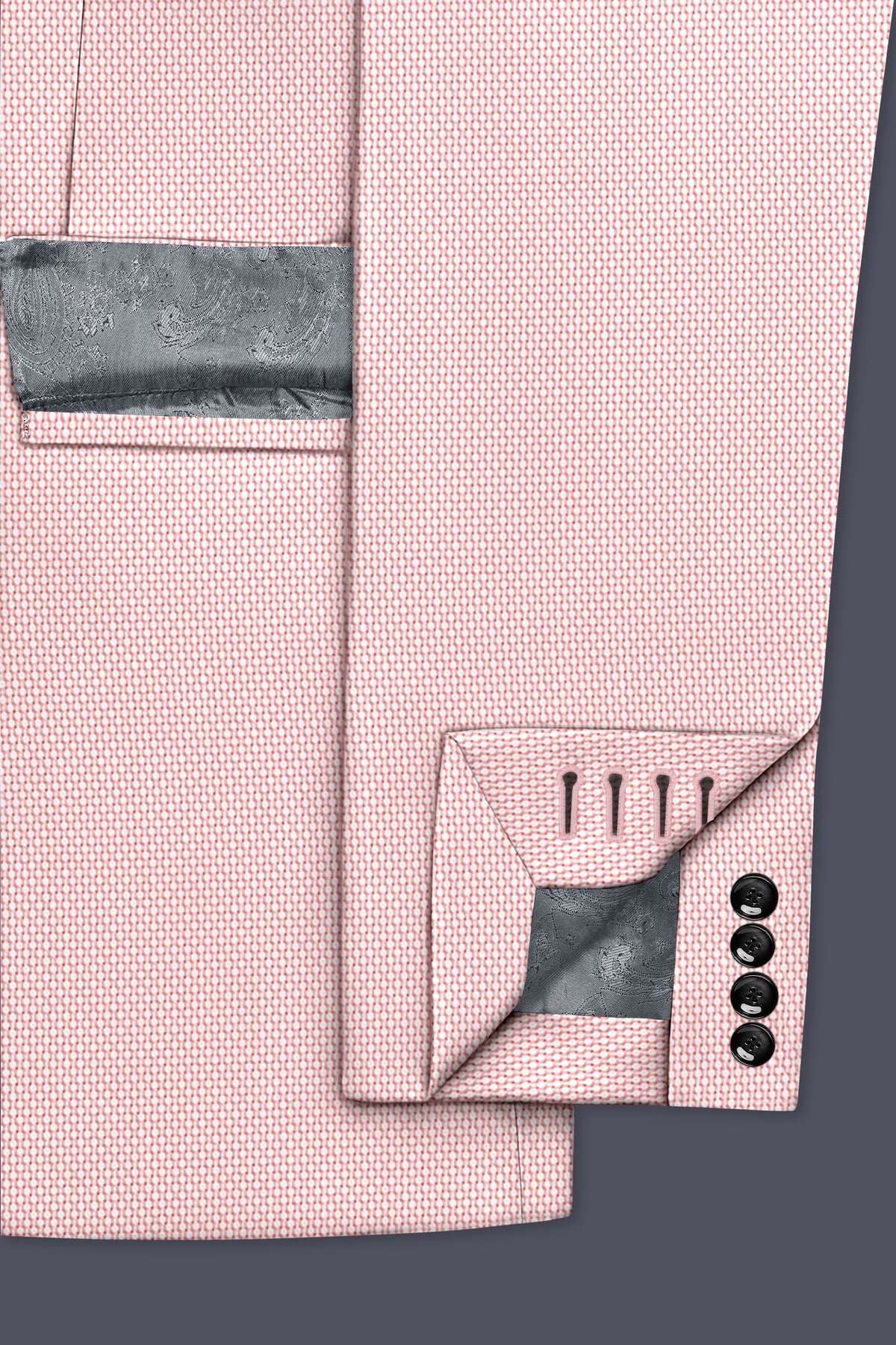 Blush-Cosmos Pink Diamond Textured Wool Rich Slight Stretch Single Breasted Blazer