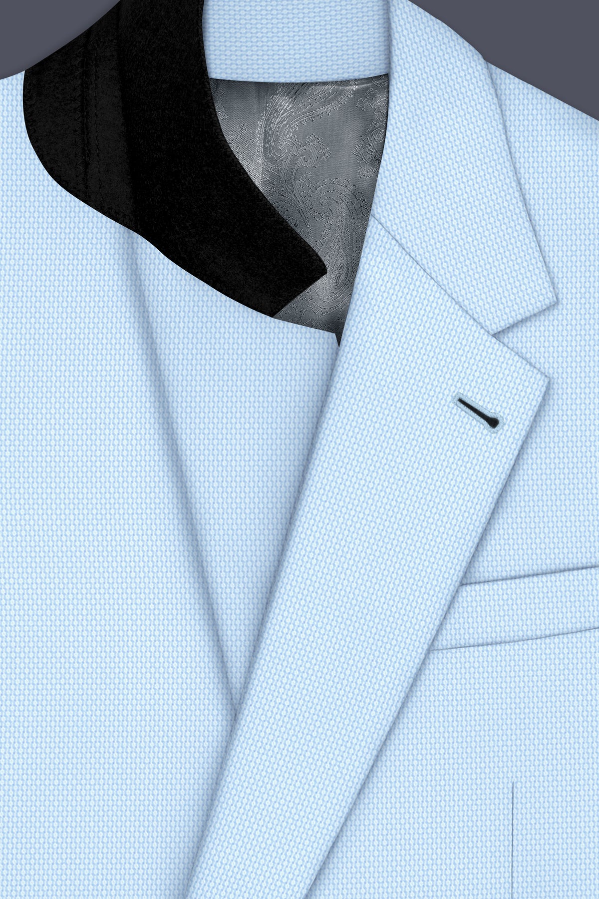 Azure-Hawkes Blue Diamond Textured Wool Rich Slight Stretch Single Breasted Blazer