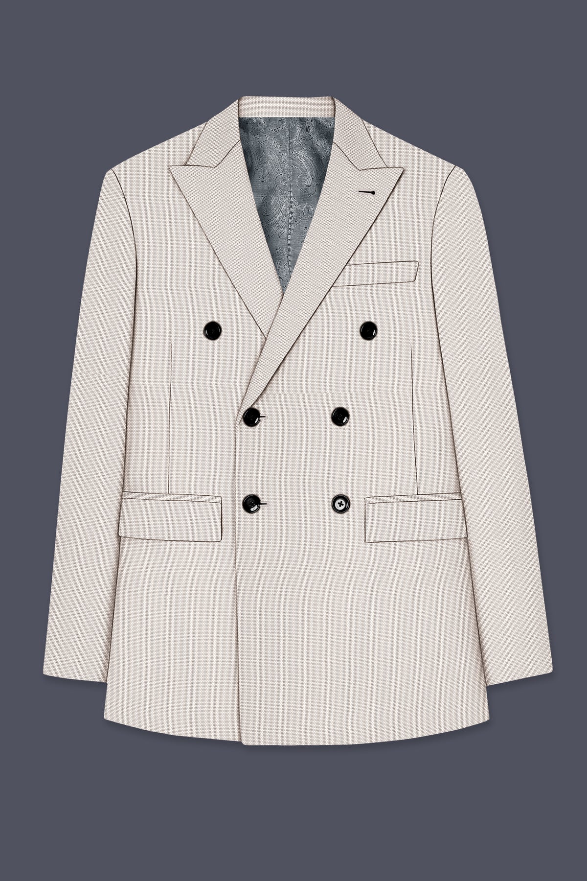 Dorian-Gainsboro Gray Diamond Textured Wool Rich Slight Stretch Double Breasted Blazer