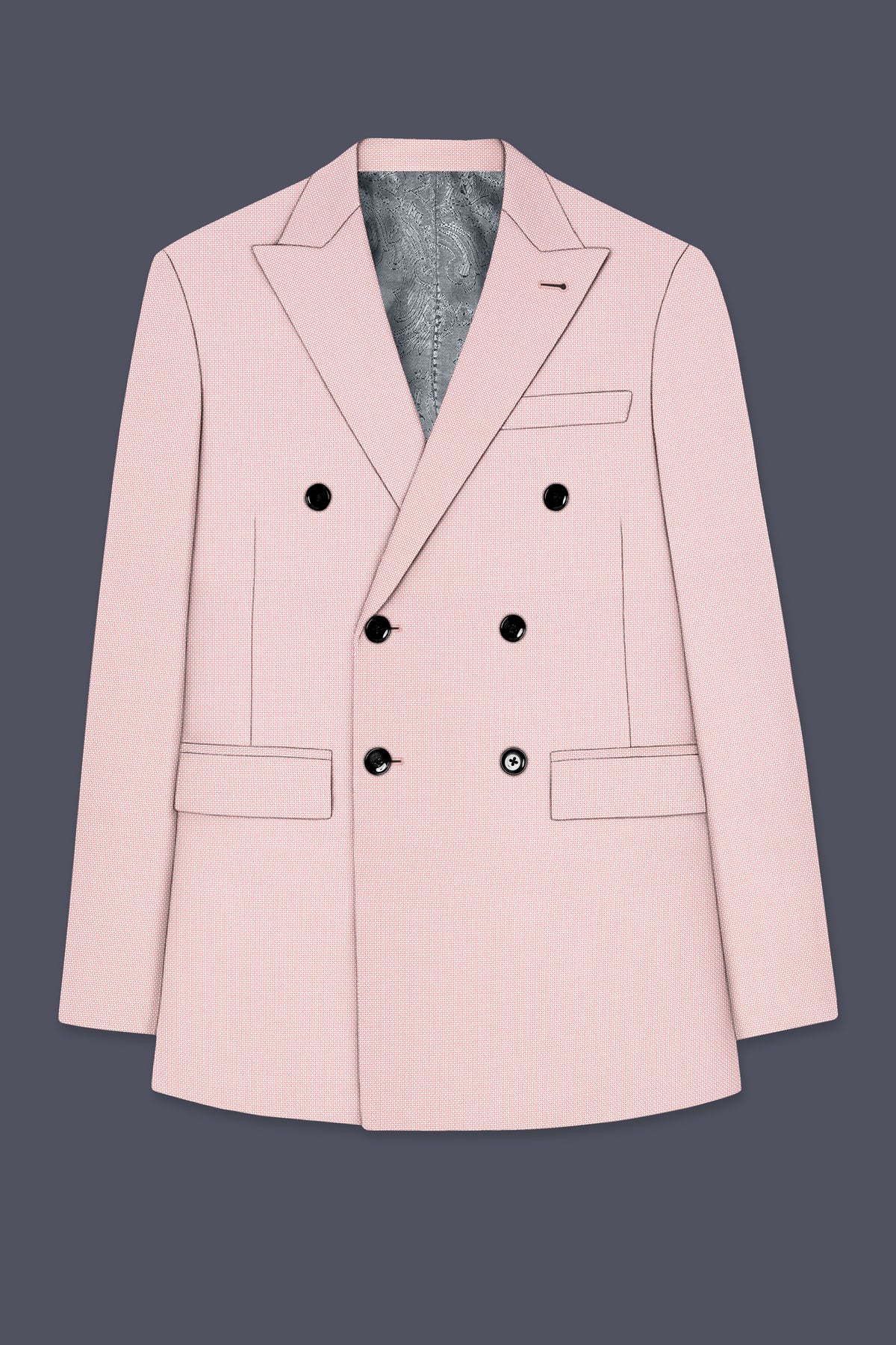 Blush-Cosmos Pink Diamond Textured Wool Rich Slight Stretch Double Breasted Blazer