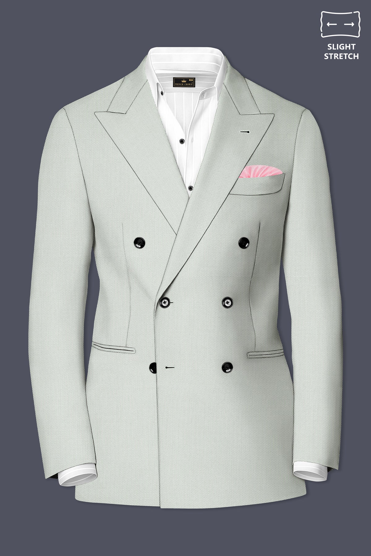 Cavell-Ash Gray Diamond Textured Wool Rich Slight Stretch Double Breasted Blazer