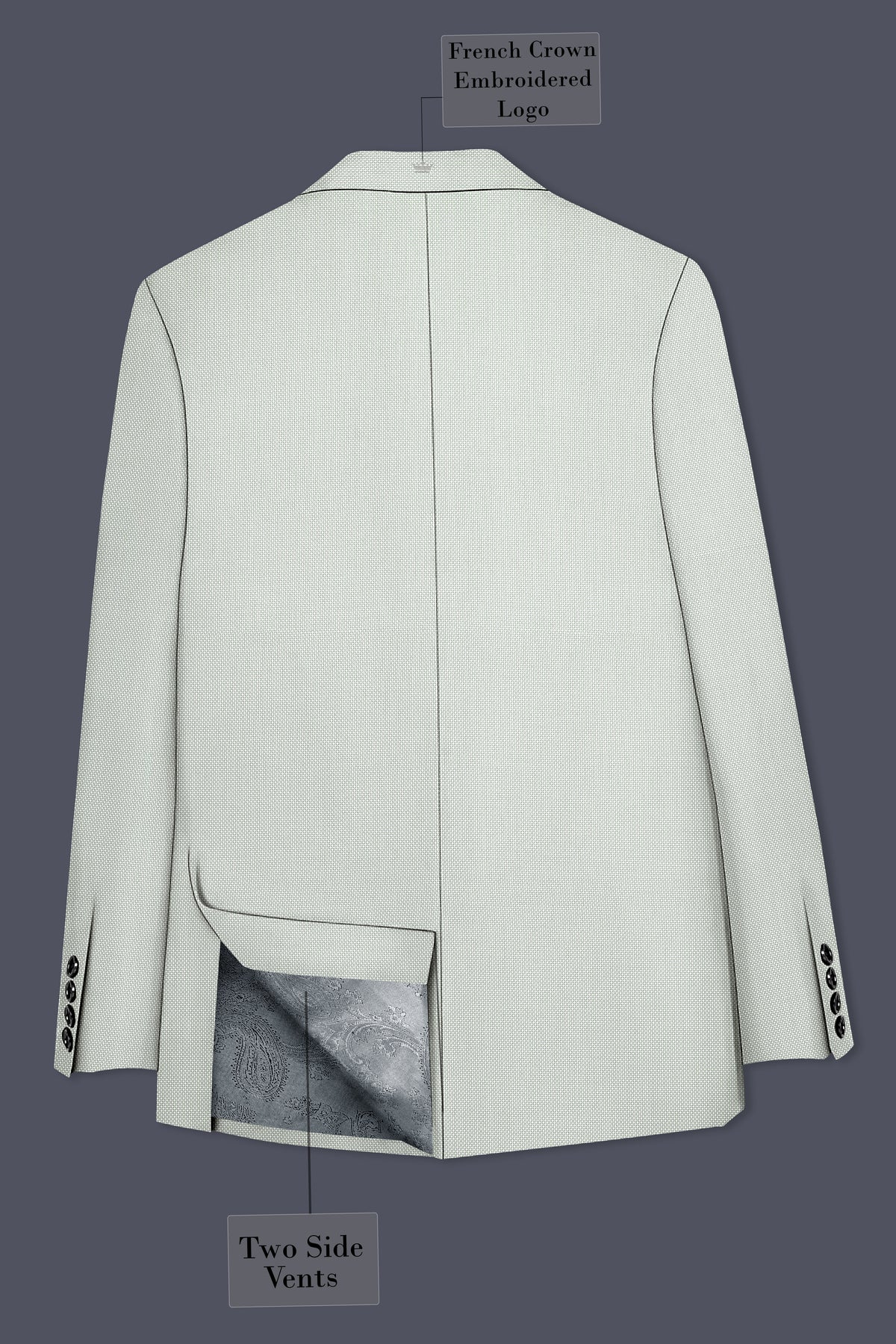 Cavell-Ash Gray Diamond Textured Wool Rich Slight Stretch Double Breasted Blazer