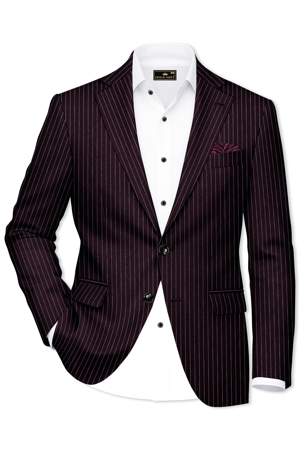 Vesper-Gondola Maroon Chalk Striped Wool Rich Wrinkle-Free Fluid Drape Fabric Single Breasted Blazer