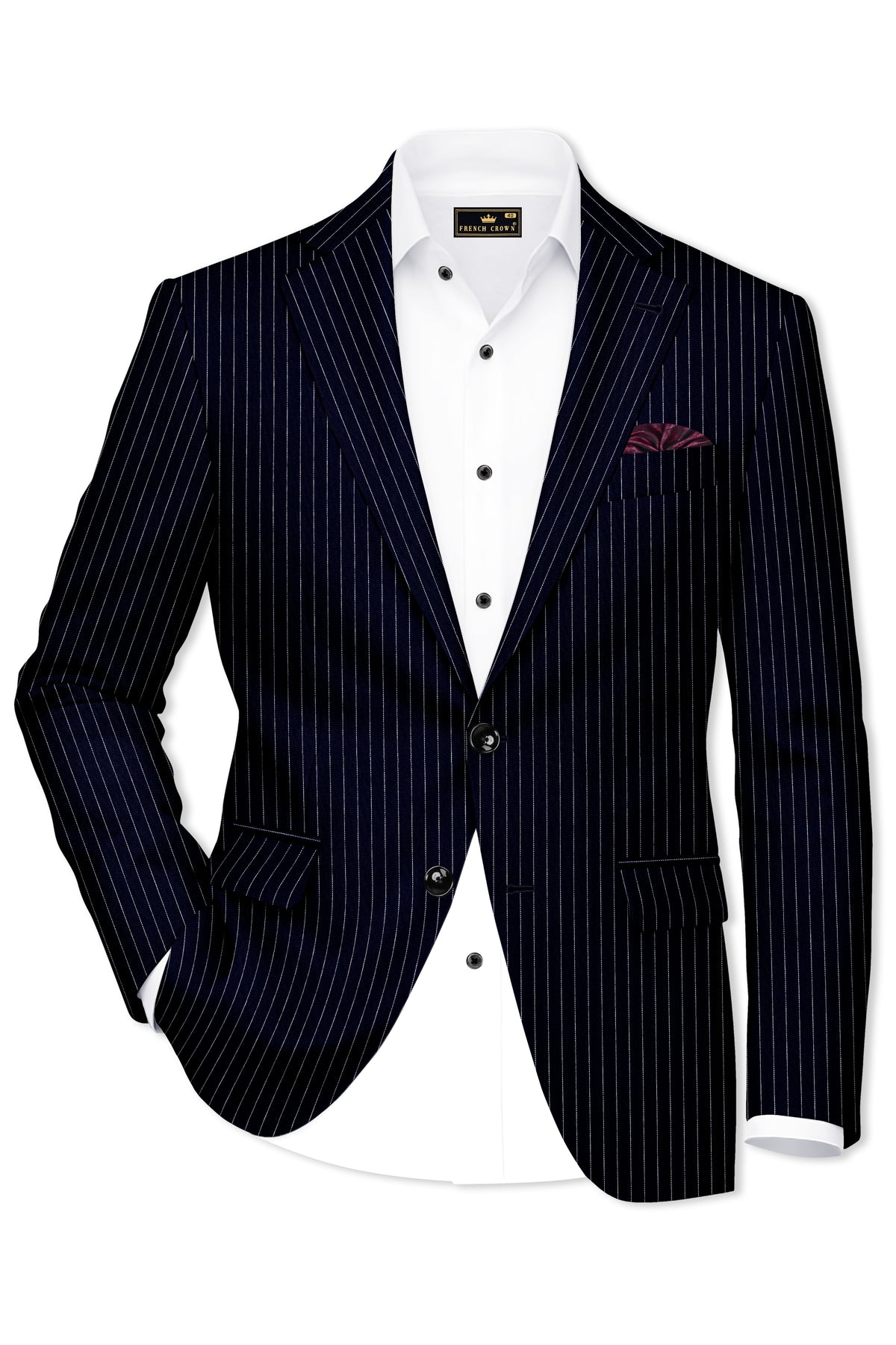 Windsor-Navy Blue Chalk Striped Wool Rich Wrinkle-Free Fluid Drape Fabric Single Breasted Blazer