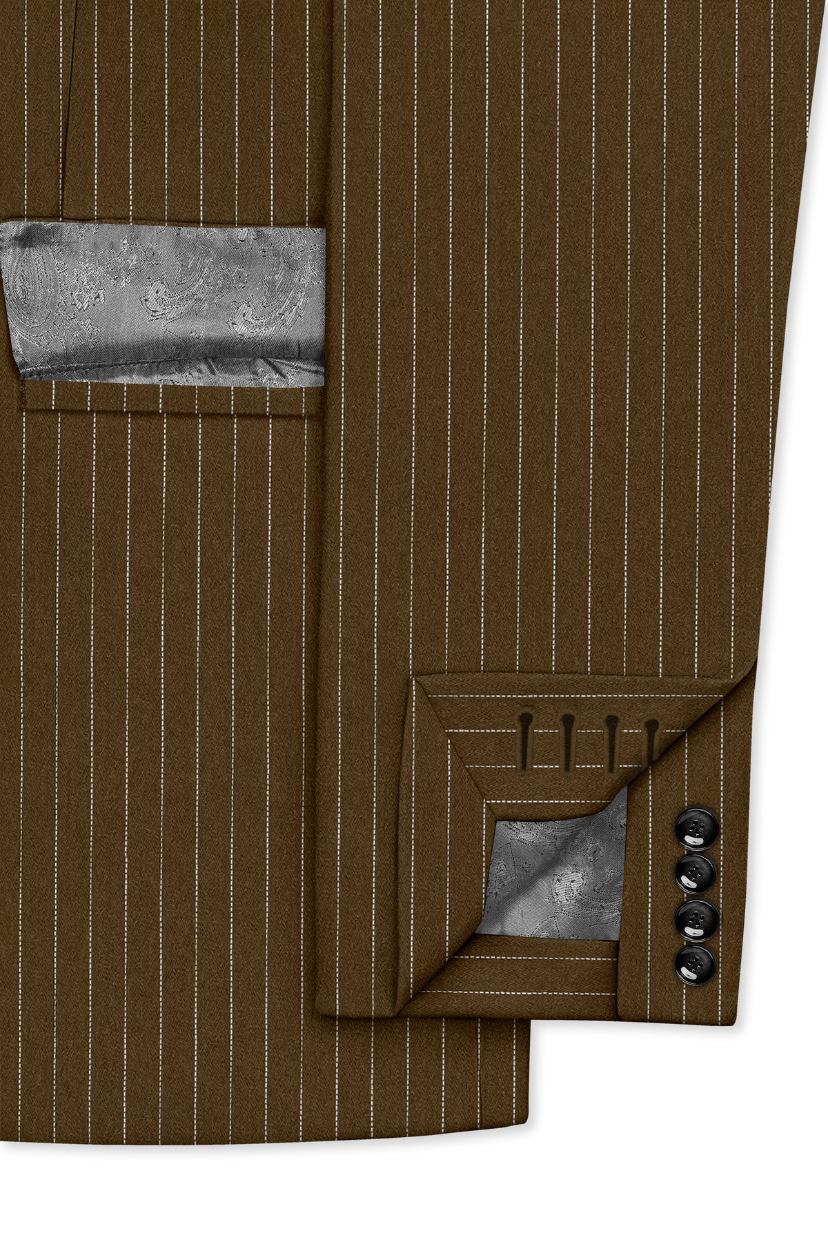 Sable-Antique Brown Chalk Striped Wool Rich Wrinkle-Free Fluid Drape Fabric Single Breasted Blazer