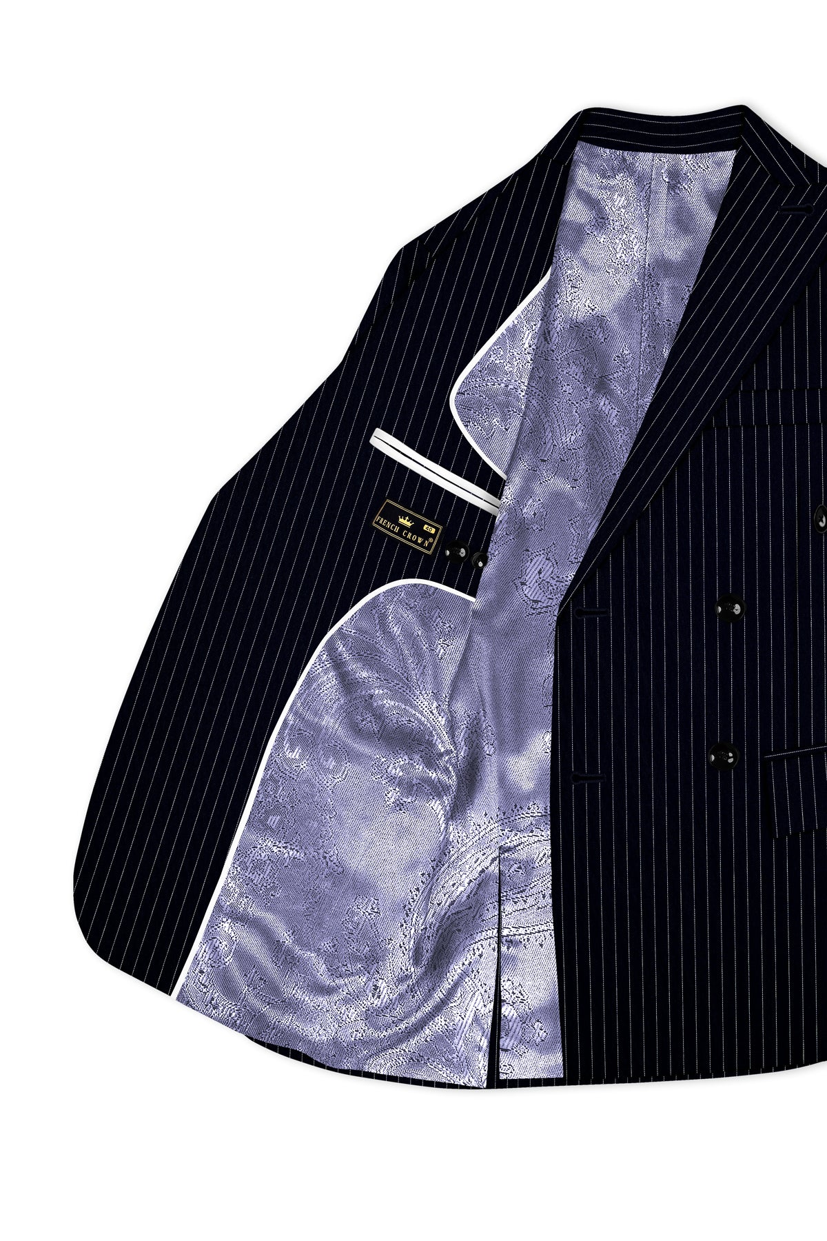 Windsor-Navy Blue Chalk Striped Wool Rich Wrinkle-Free Fluid Drape Fabric Double Breasted Blazer
