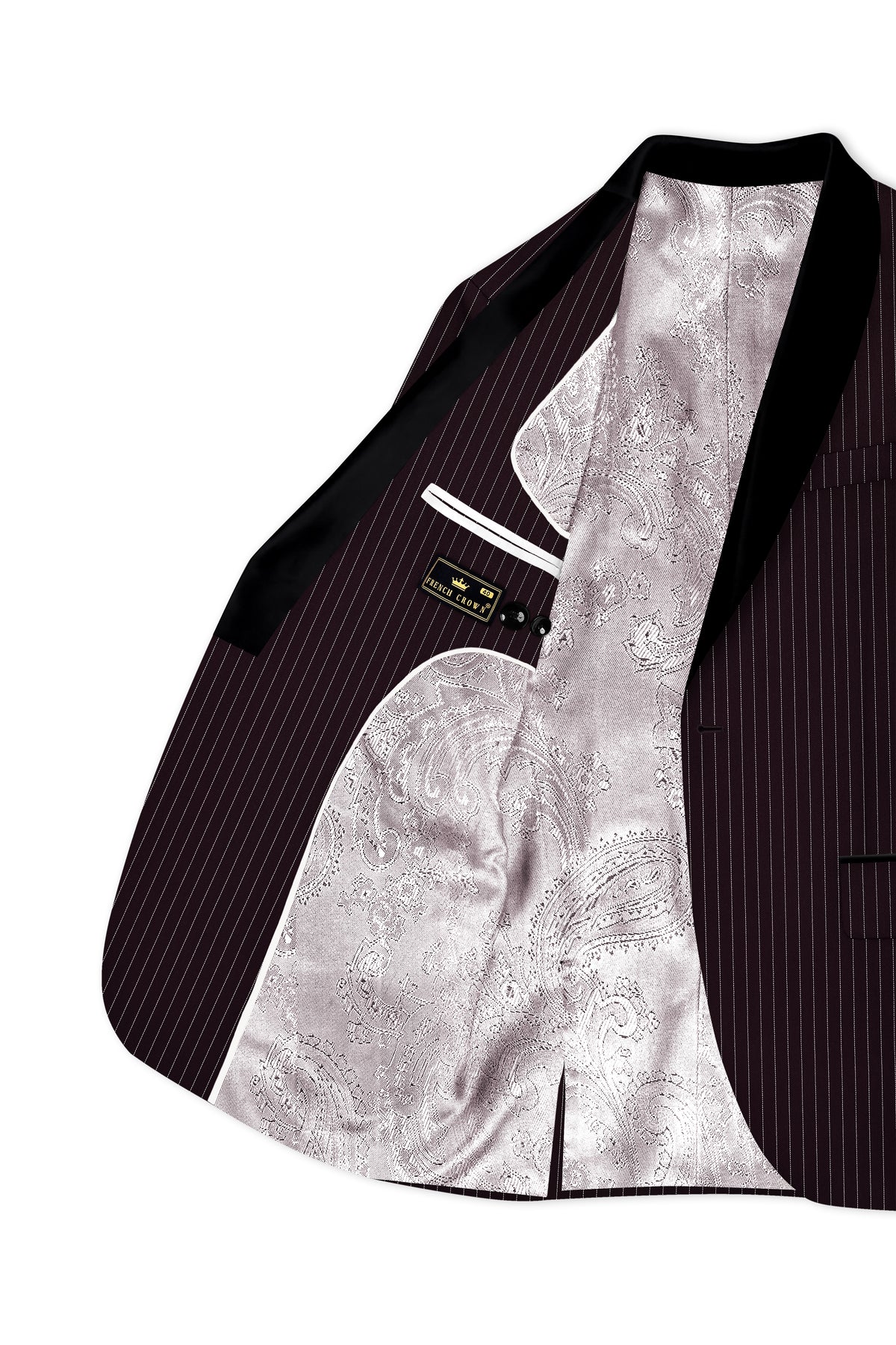 Vesper-Gondola Maroon Chalk Striped Wool Rich Wrinkle-Free Fluid Drape Fabric Tuxedo Blazer