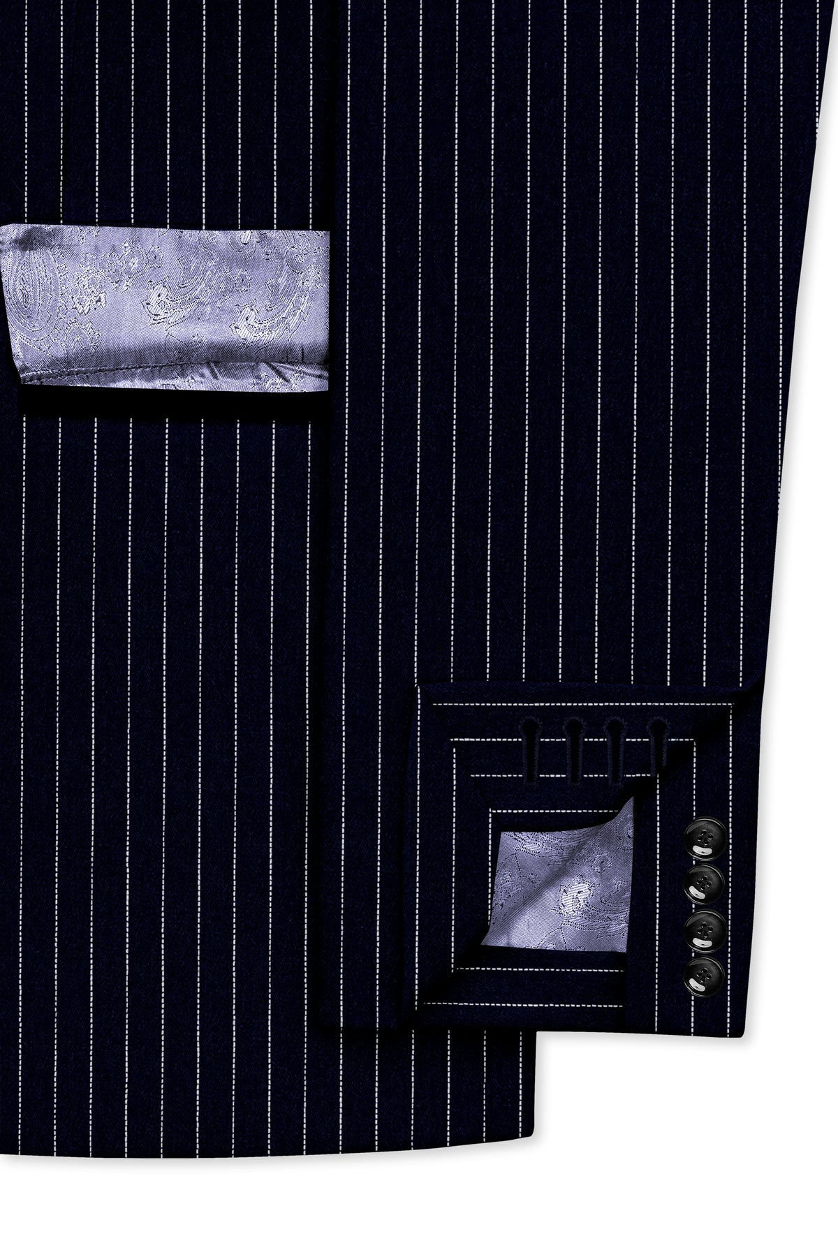 Windsor-Navy Blue Chalk Striped Wool Rich Wrinkle-Free Fluid Drape Fabric Tuxedo Blazer