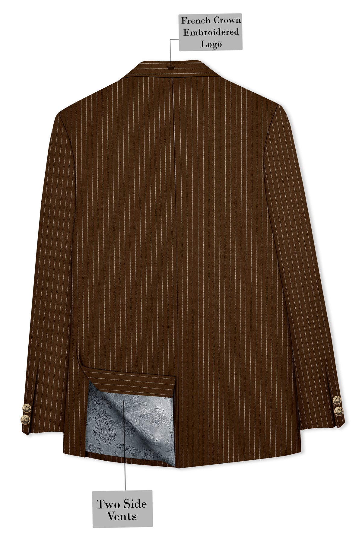 Everton-Clinker Brown Chalk Striped Wool Rich Wrinkle-Free Fluid Drape Fabric Cross Bandhgala Blazer