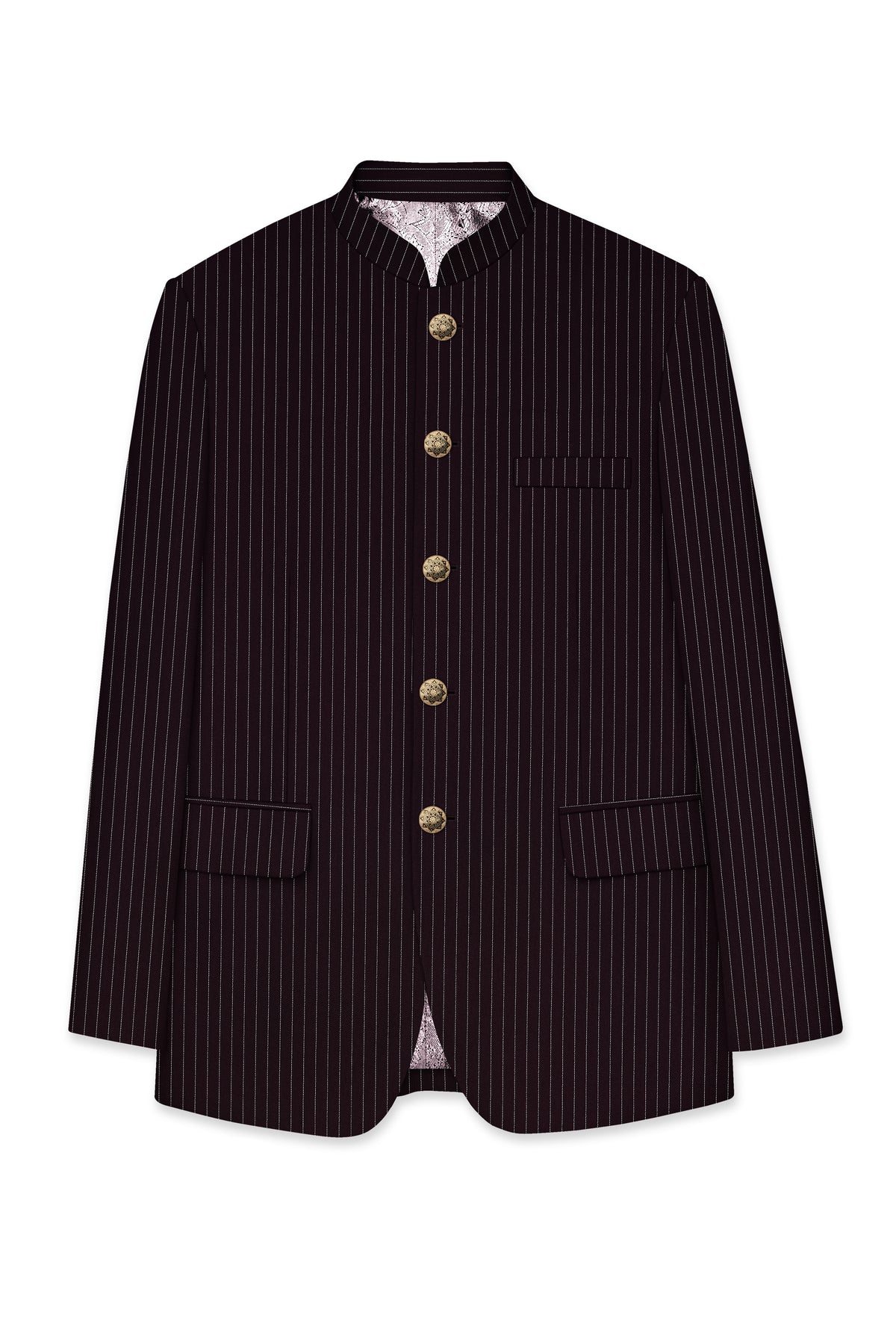 Vesper-Gondola Maroon Chalk Striped Wool Rich Wrinkle-Free Fluid Drape Fabric Bandhgala Blazer