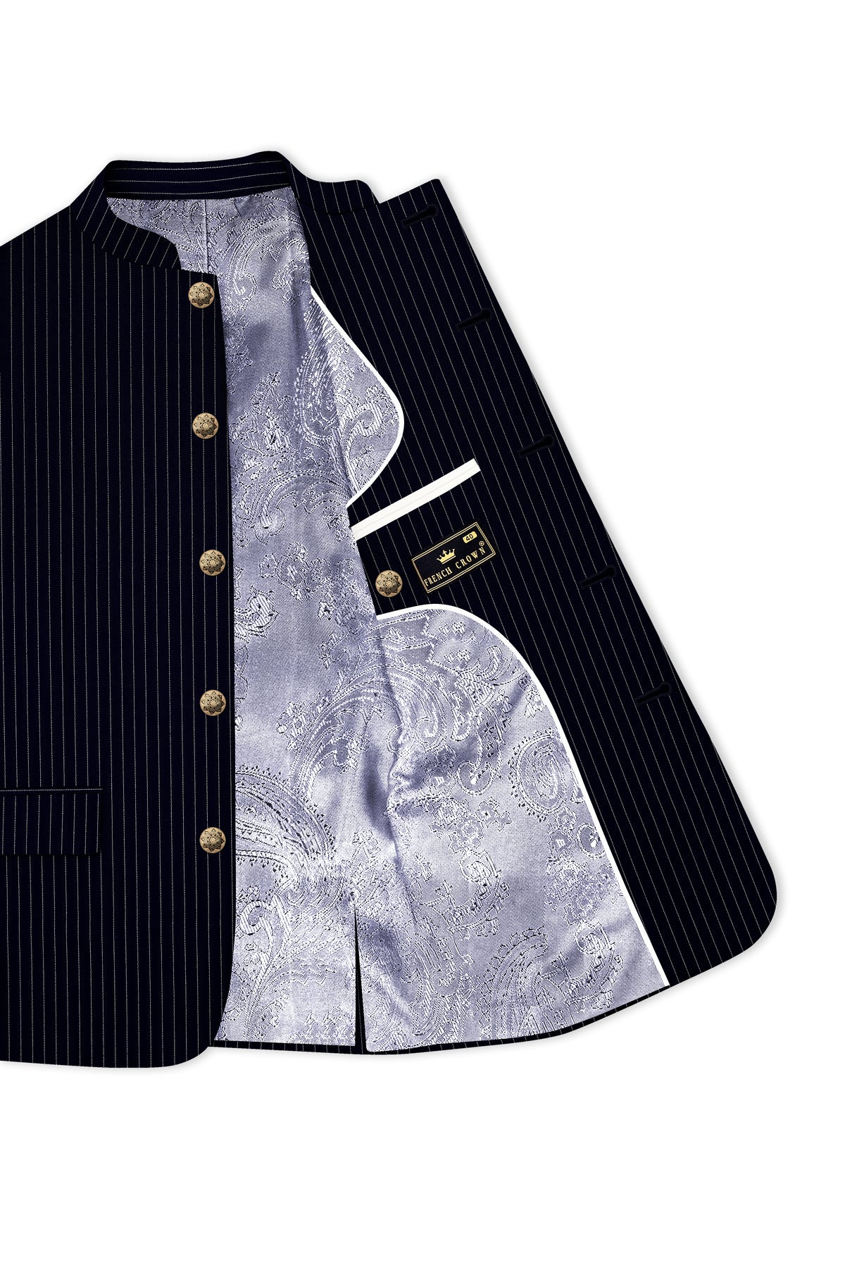 Windsor-Navy Blue Chalk Striped Wool Rich Wrinkle-Free Fluid Drape Fabric Bandhgala Blazer