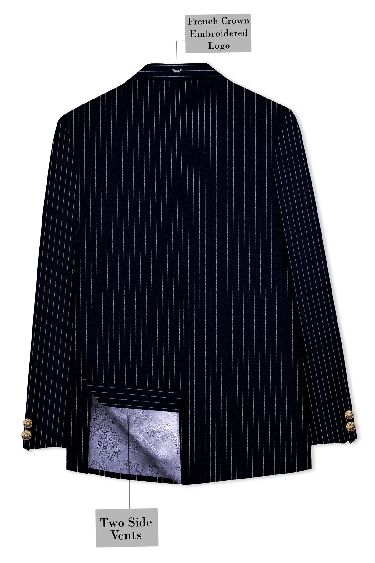 Windsor-Navy Blue Chalk Striped Wool Rich Wrinkle-Free Fluid Drape Fabric Bandhgala Blazer