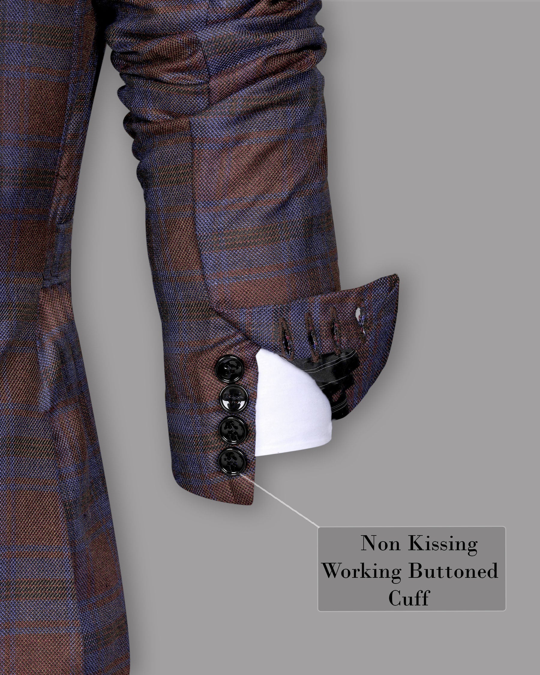 Maroon with Royal Blue Plaid Striped Wool Tweed Blazer