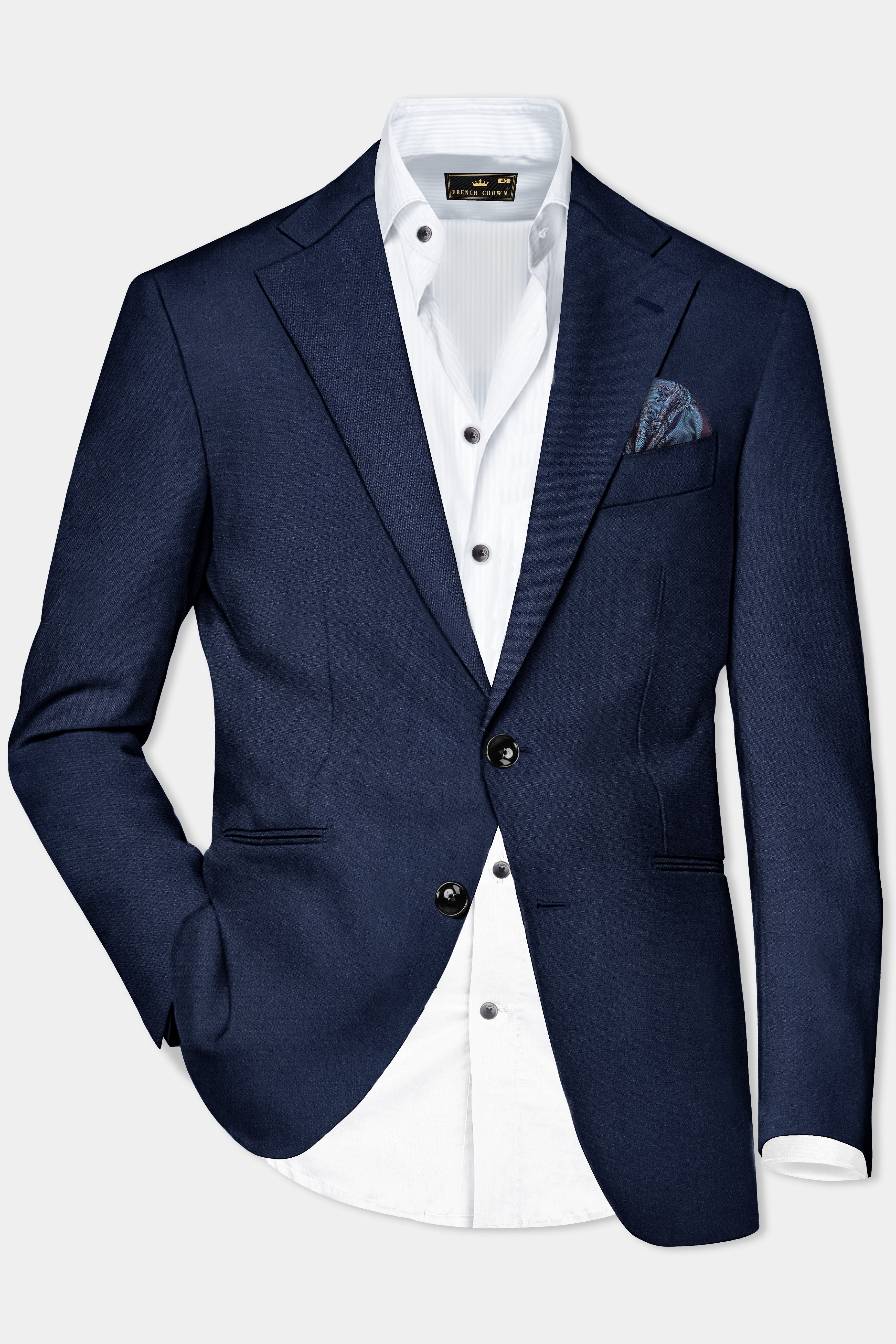 Navy Subtle Sheen Wool Blend Blazer