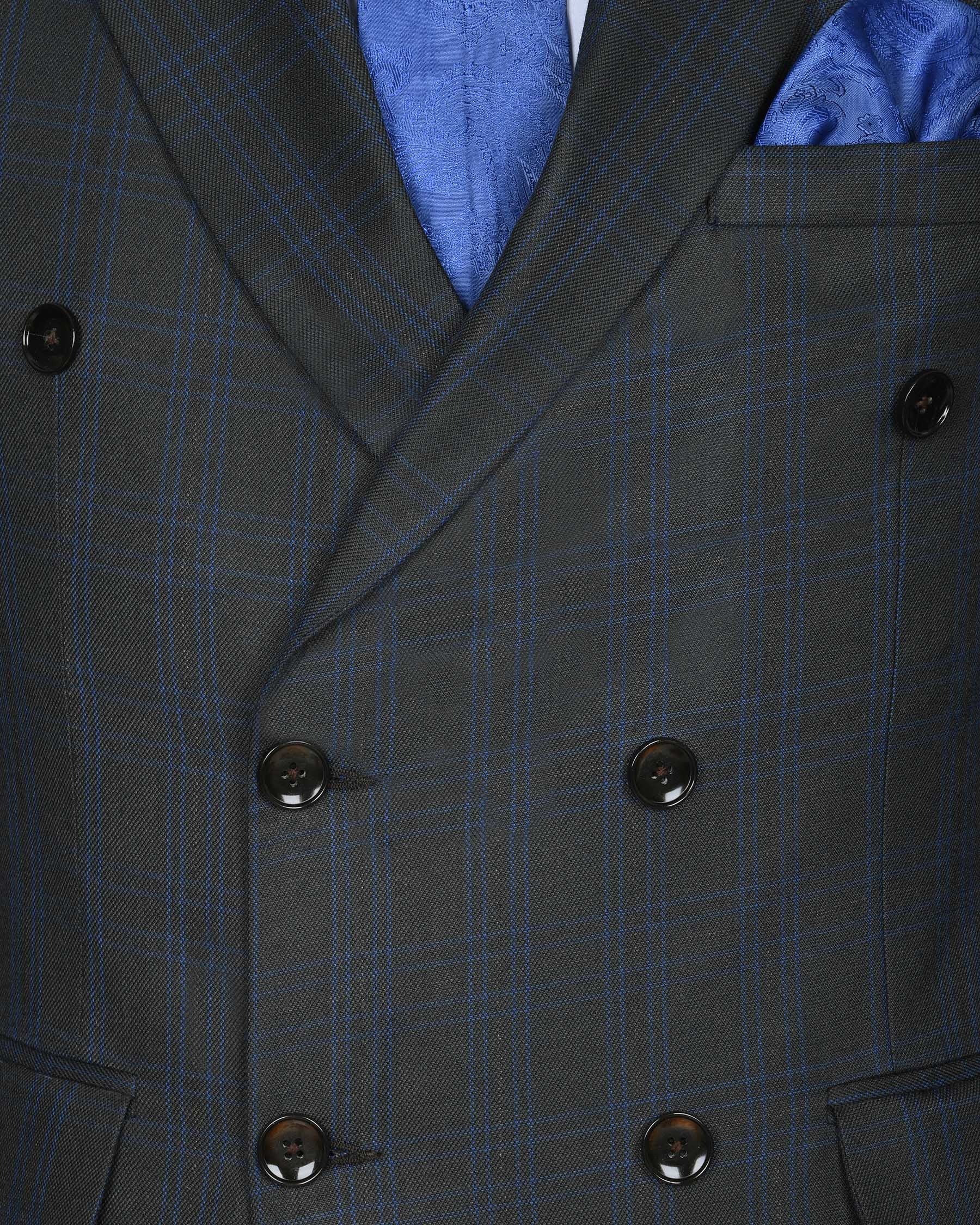 Charcoal with Blue windowpane Wool Double Breasted Blazer