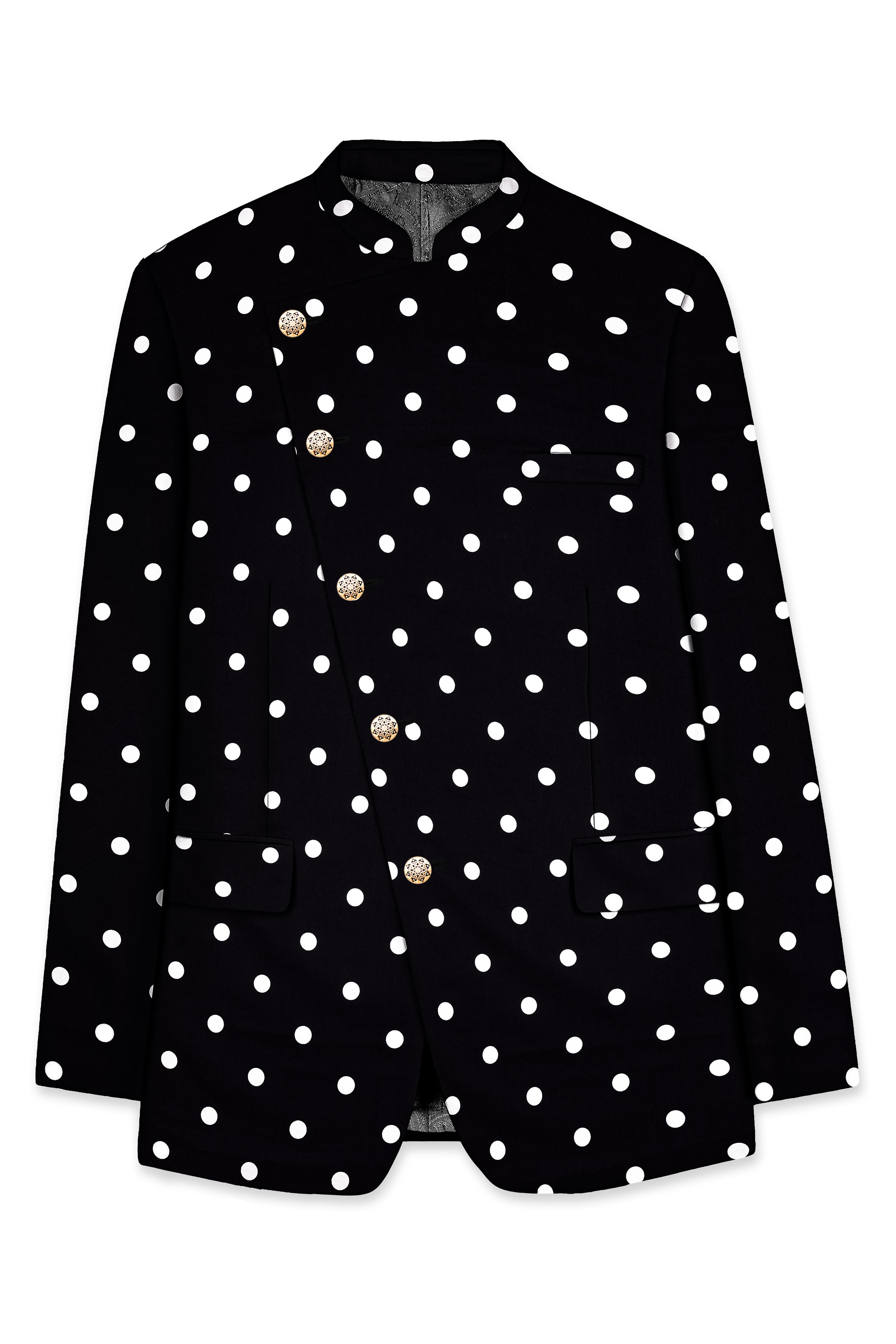 Jade Black Cross Placket Bandhgala/Mandarin Blazer