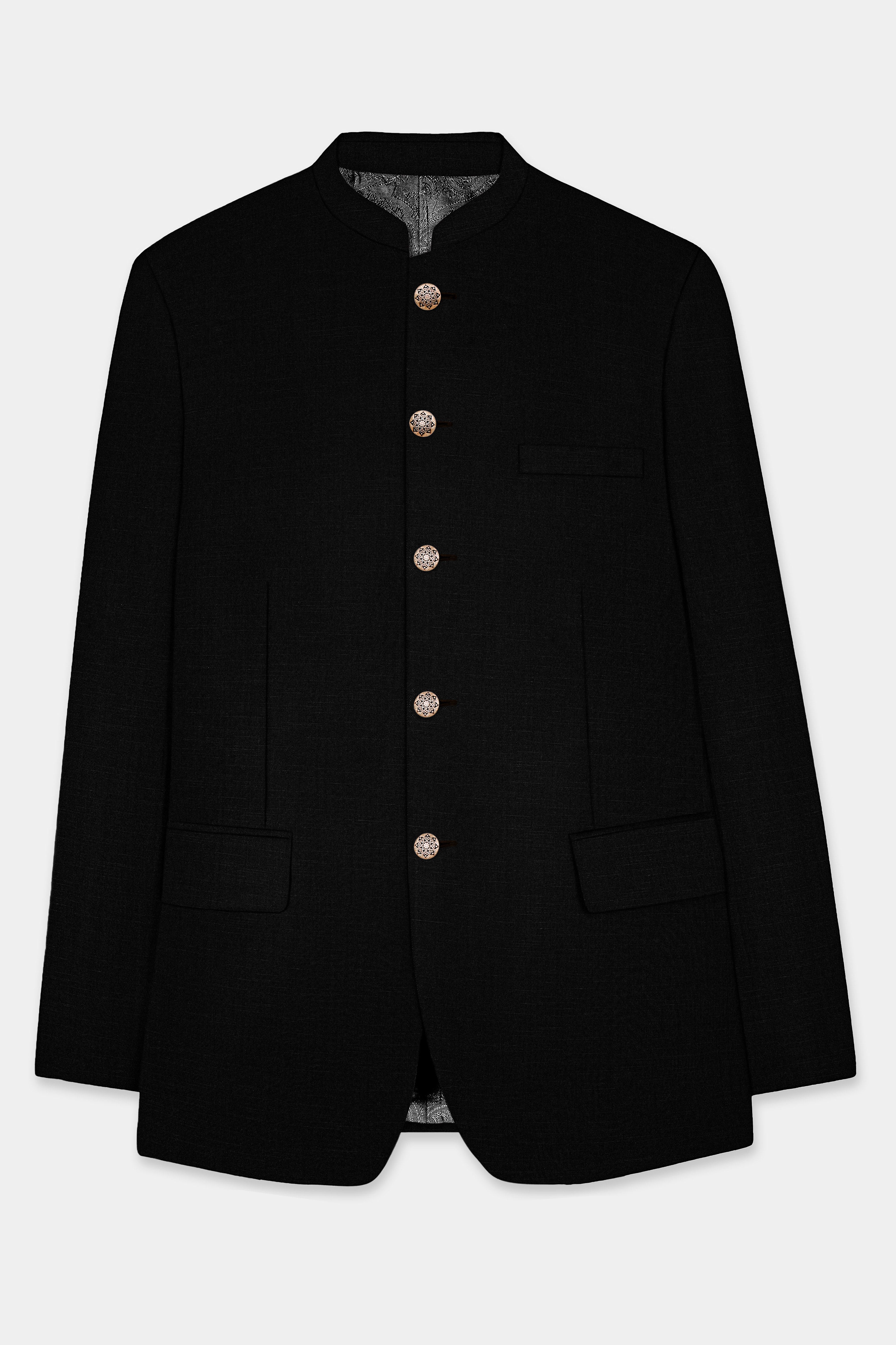Jade Black Plain-Solid Double-Breasted Premium Wool Blend