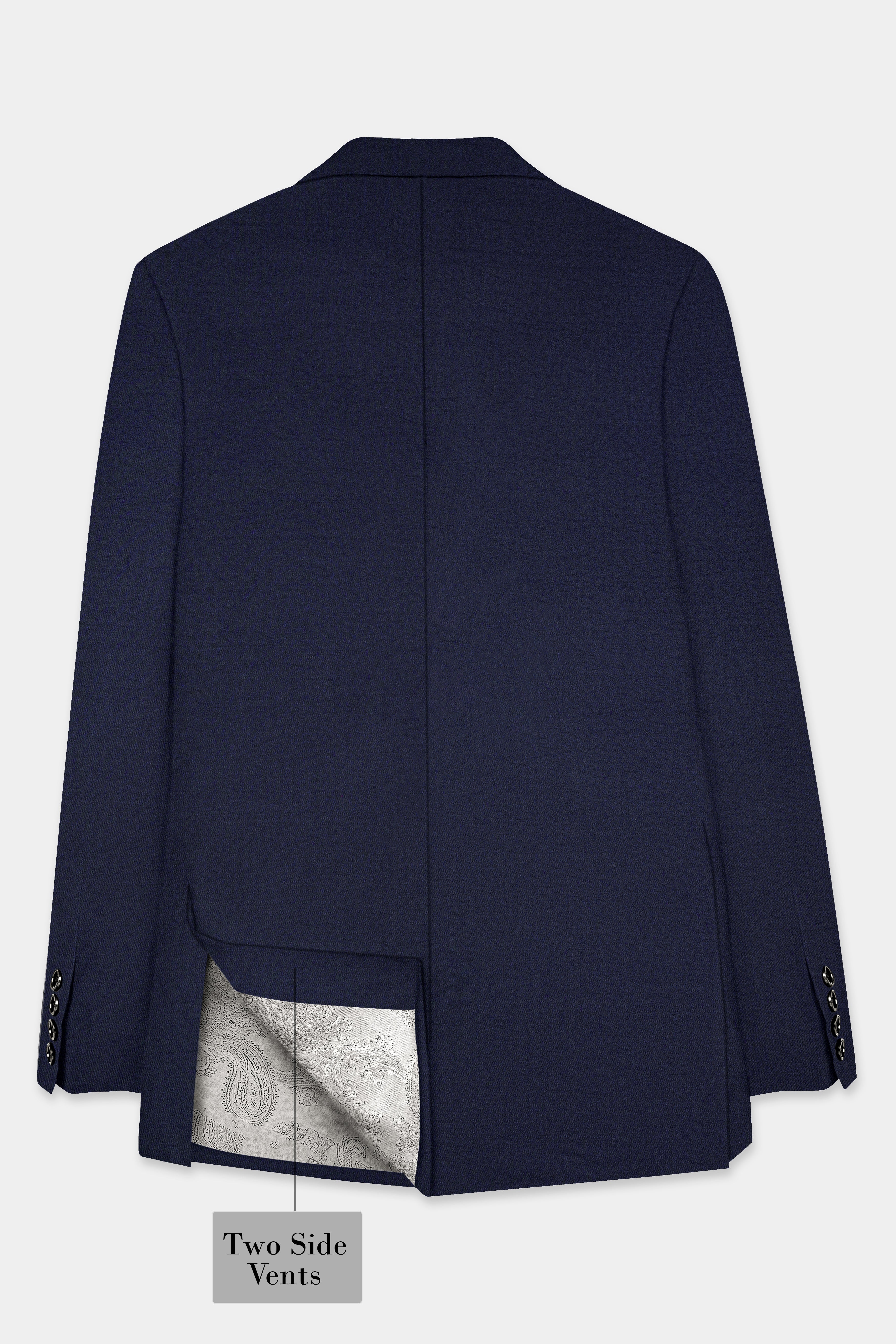 Navy Subtle Textured Wool Rich Double Breasted Blazer