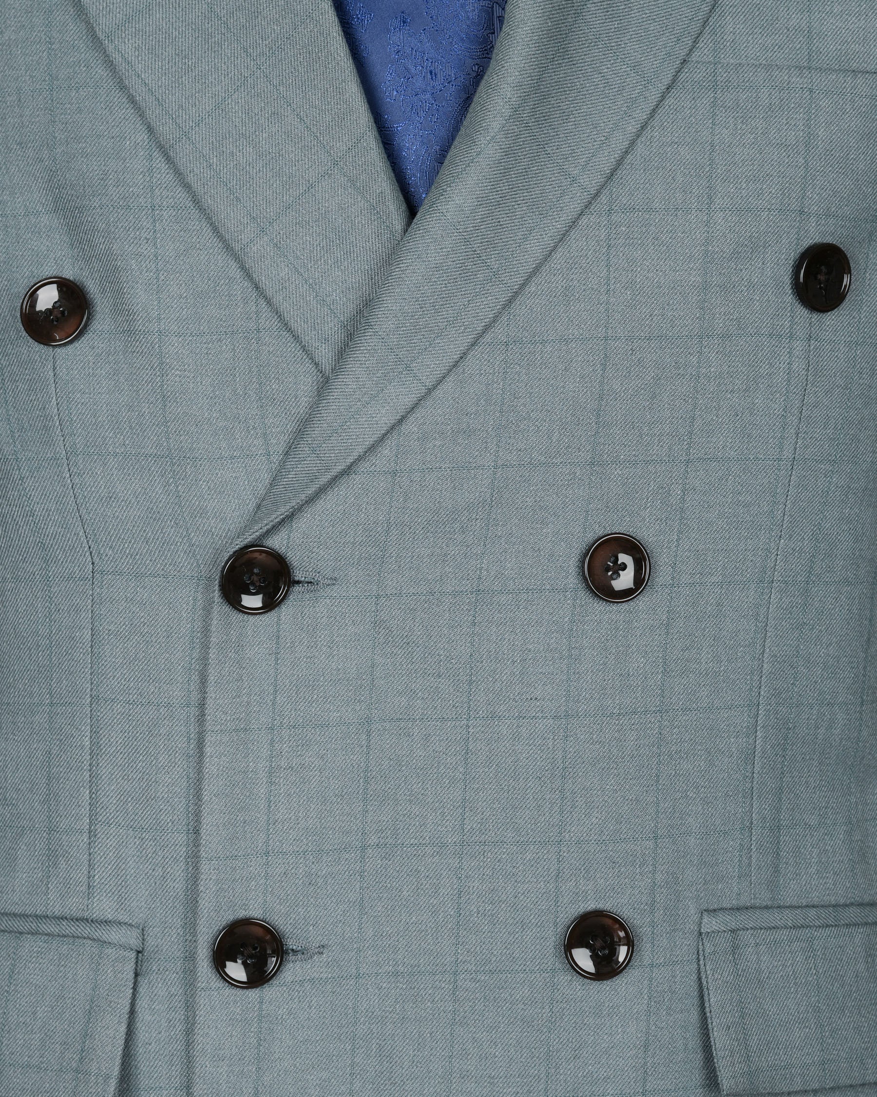 Light Grey Subtle Windowpane Wool Rich Double Breasted Blazer
