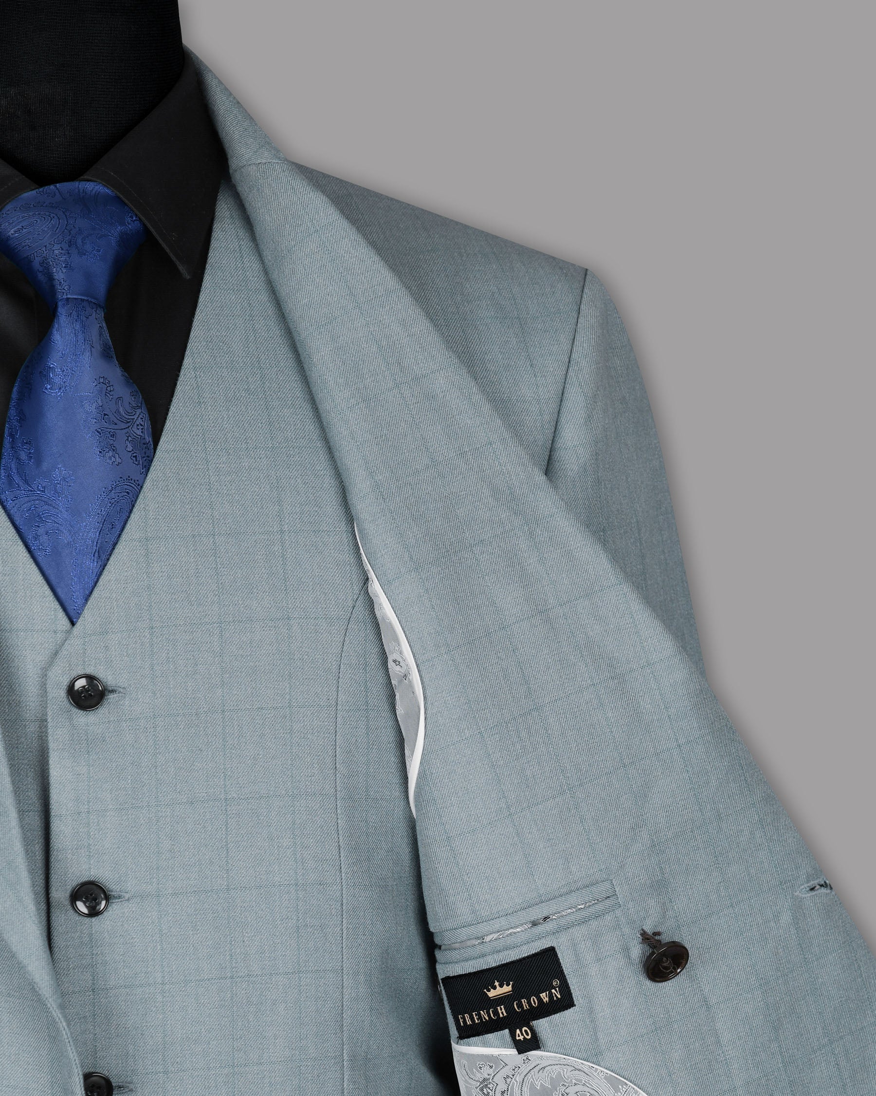 Light Grey Subtle Windowpane Wool Rich Double Breasted Blazer