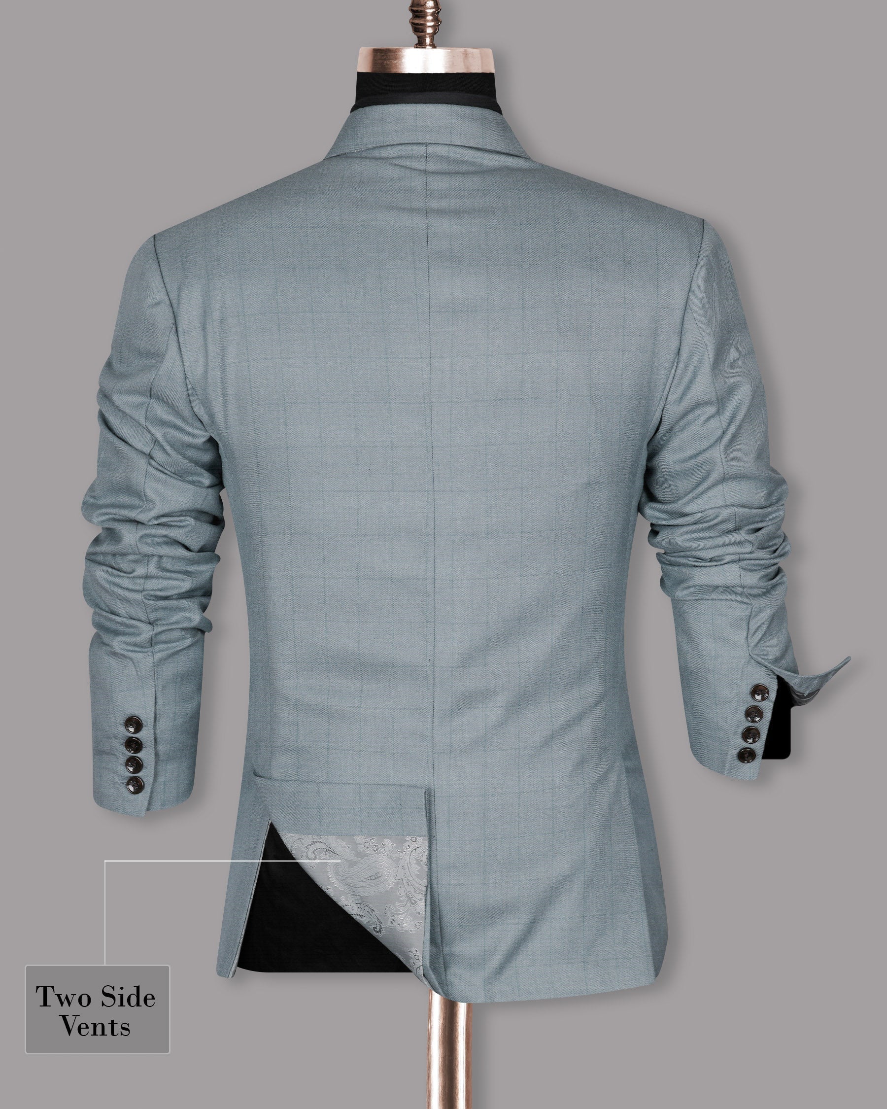 Light Grey Subtle Windowpane Wool Rich Double Breasted Blazer